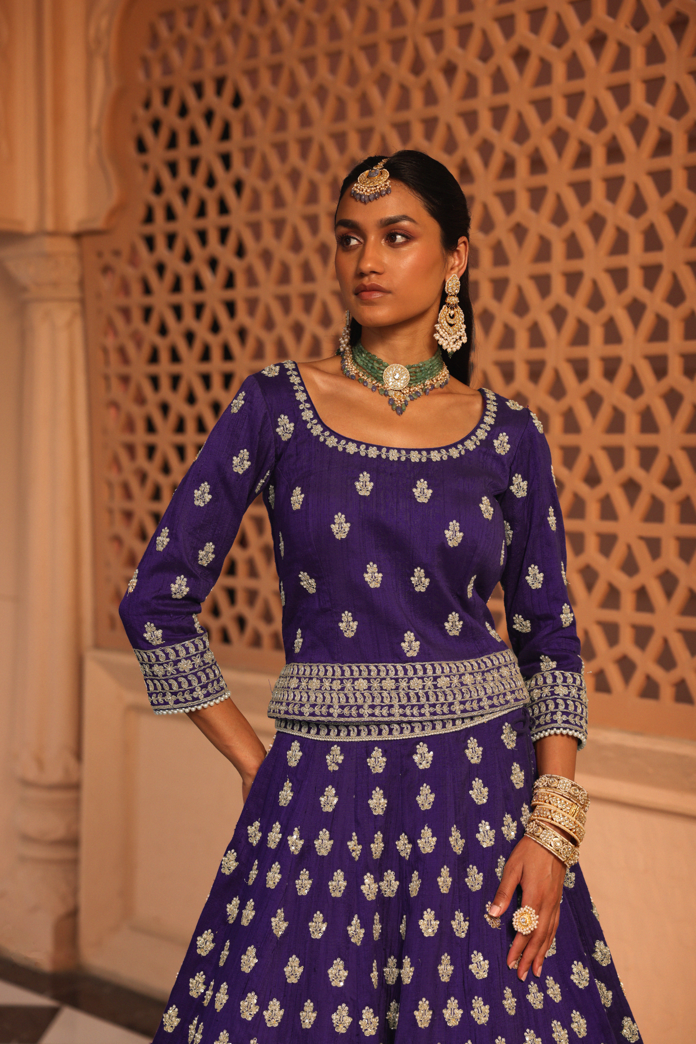 Aasmaa - Purple Lehenga with Choli and Dupatta