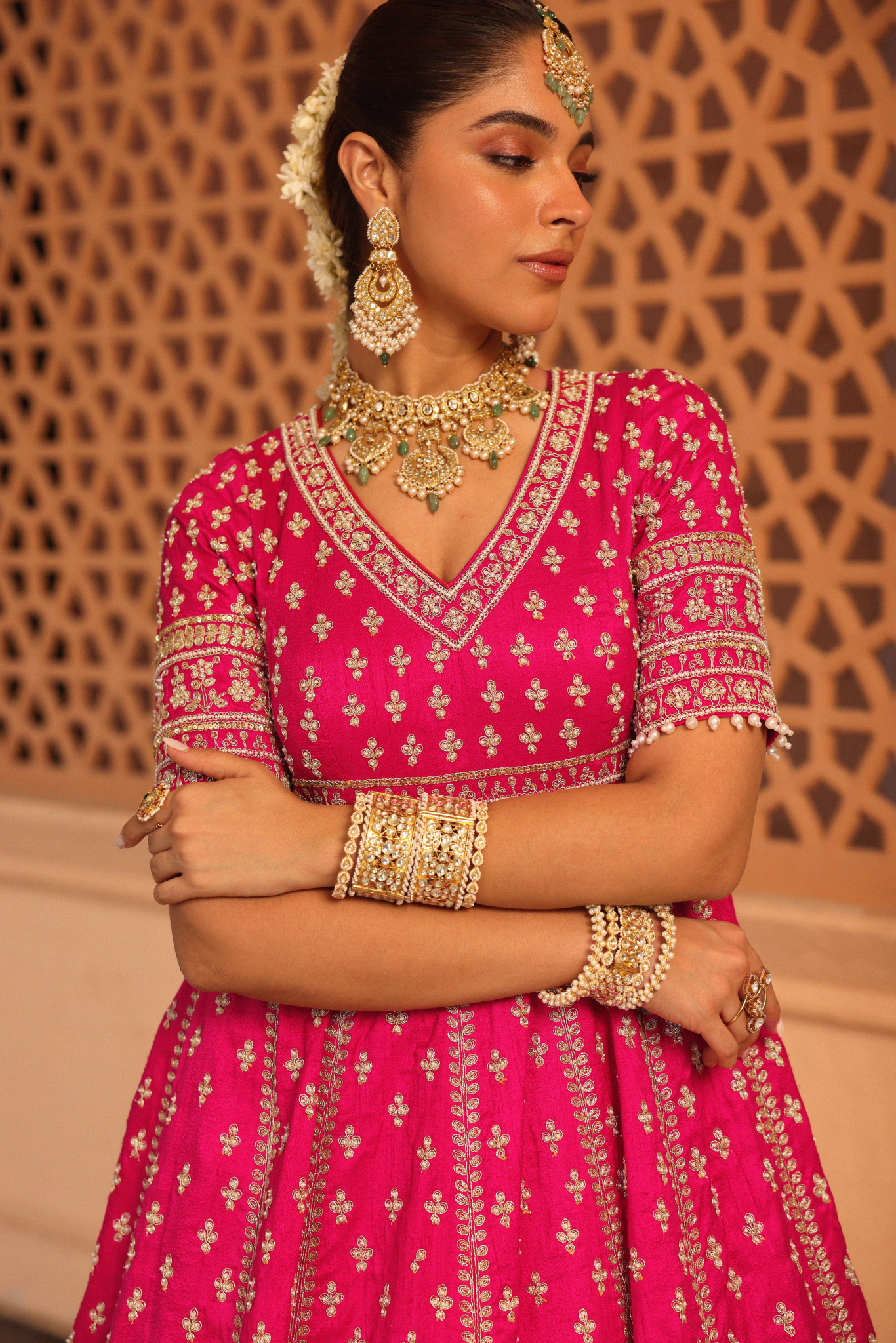 Naila - Hotpink Anarkali with  Lehenga and Dupatta