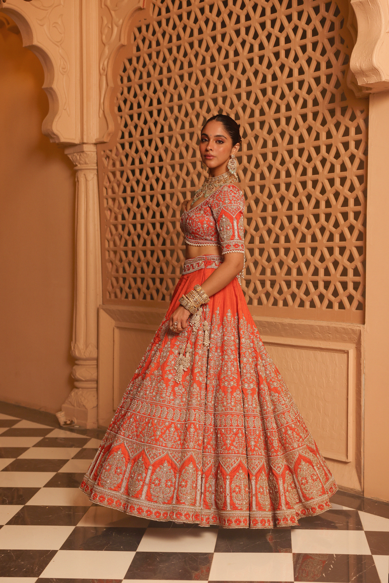 Faizah - Orange Lehenga with Blouse and Dupatta