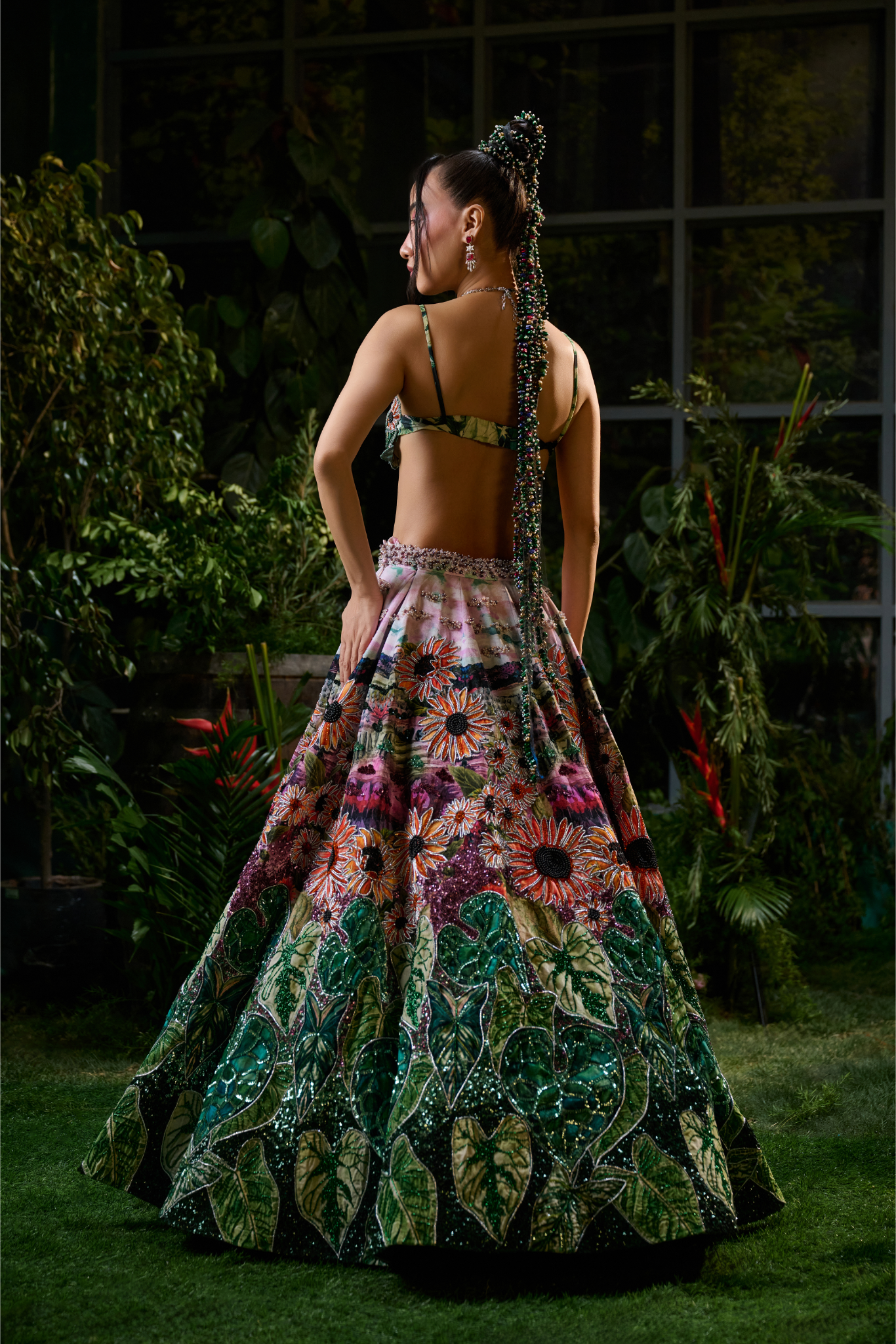 Green and Fuschia Velvet Lehenga