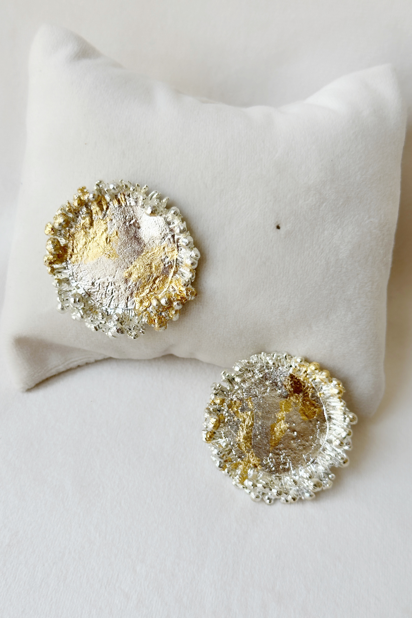 Two Tone bubbly crater studs Silver and Gold