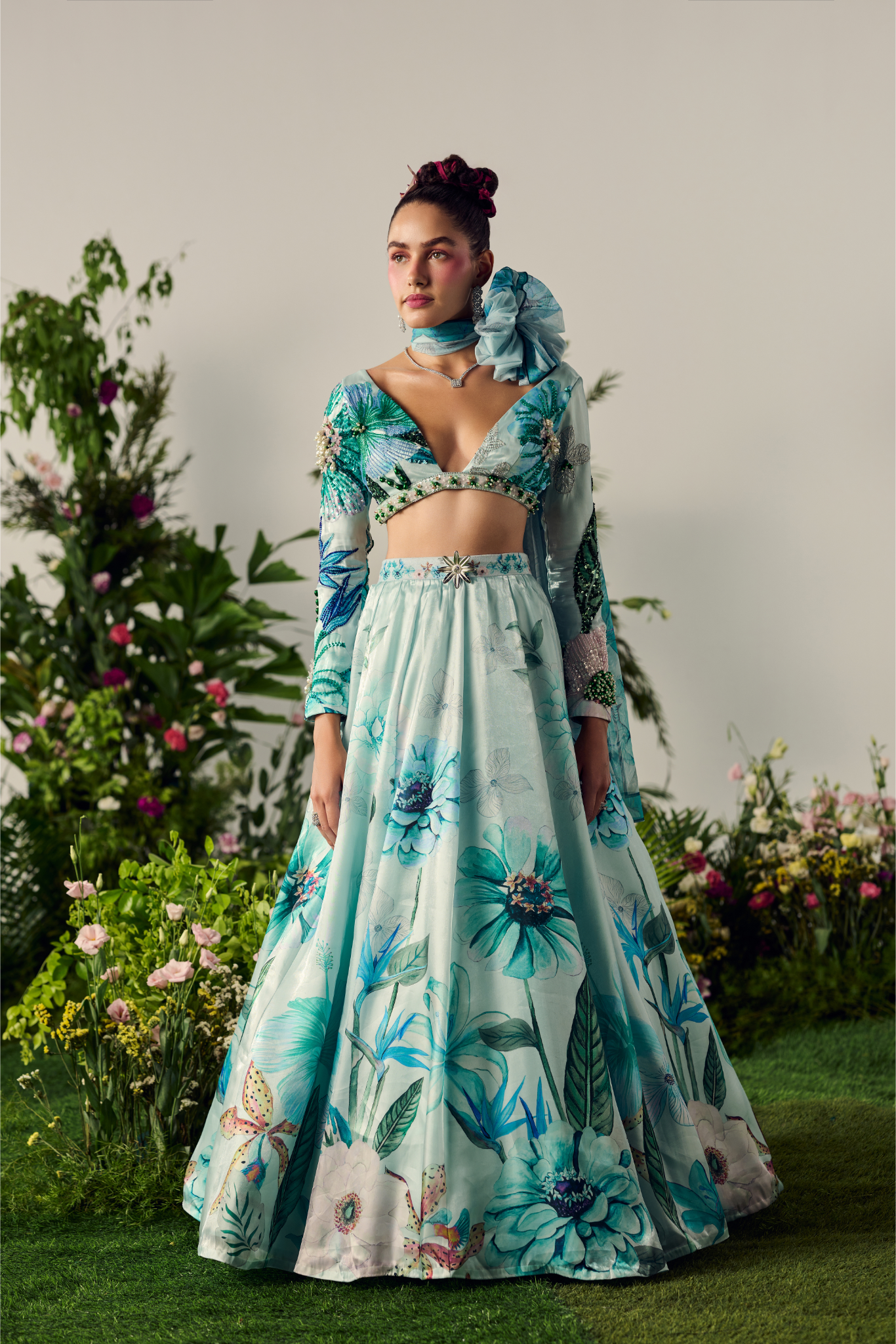 Blue Tissue Organza Lehenga