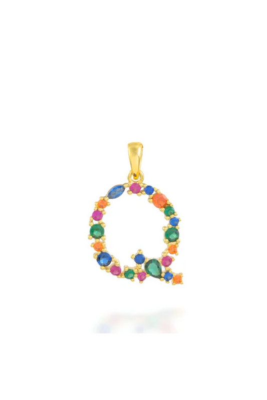Multi Gemstone Alphabets Necklace - Q