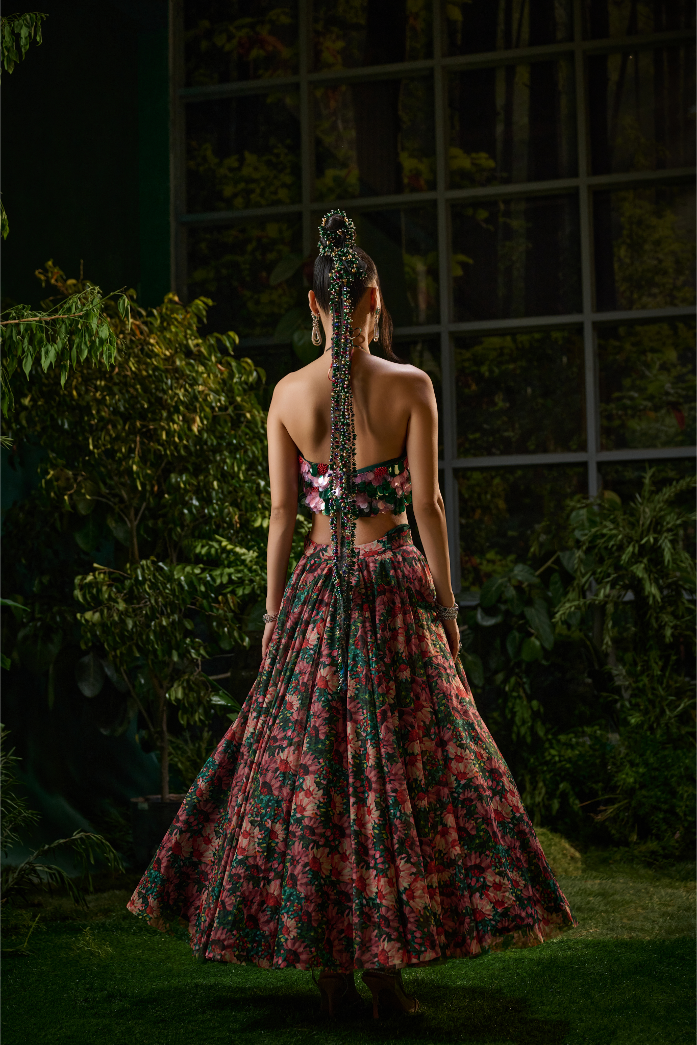 Red and Green Tulle Lehenga