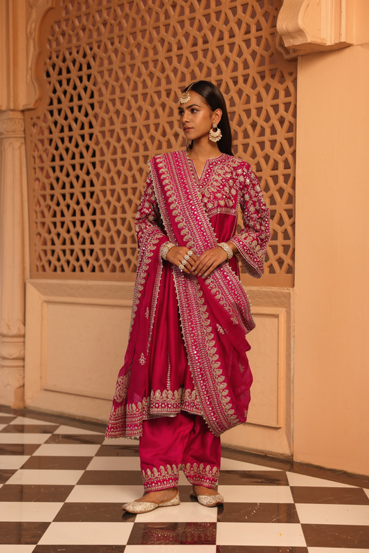 Aiman - Short Knee Length Chauga with Salwar and Khada Dupatta