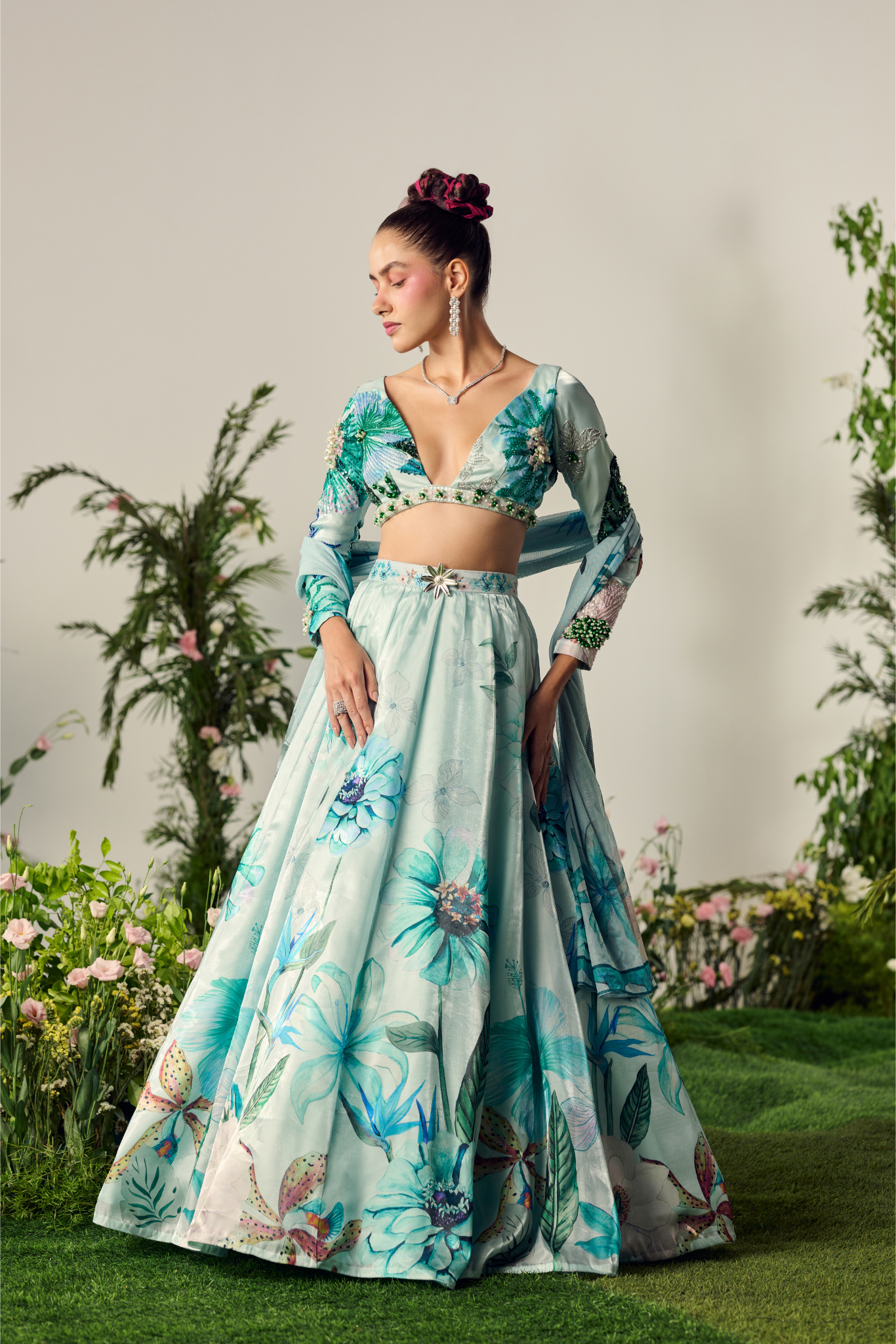 Blue Tissue Organza Lehenga