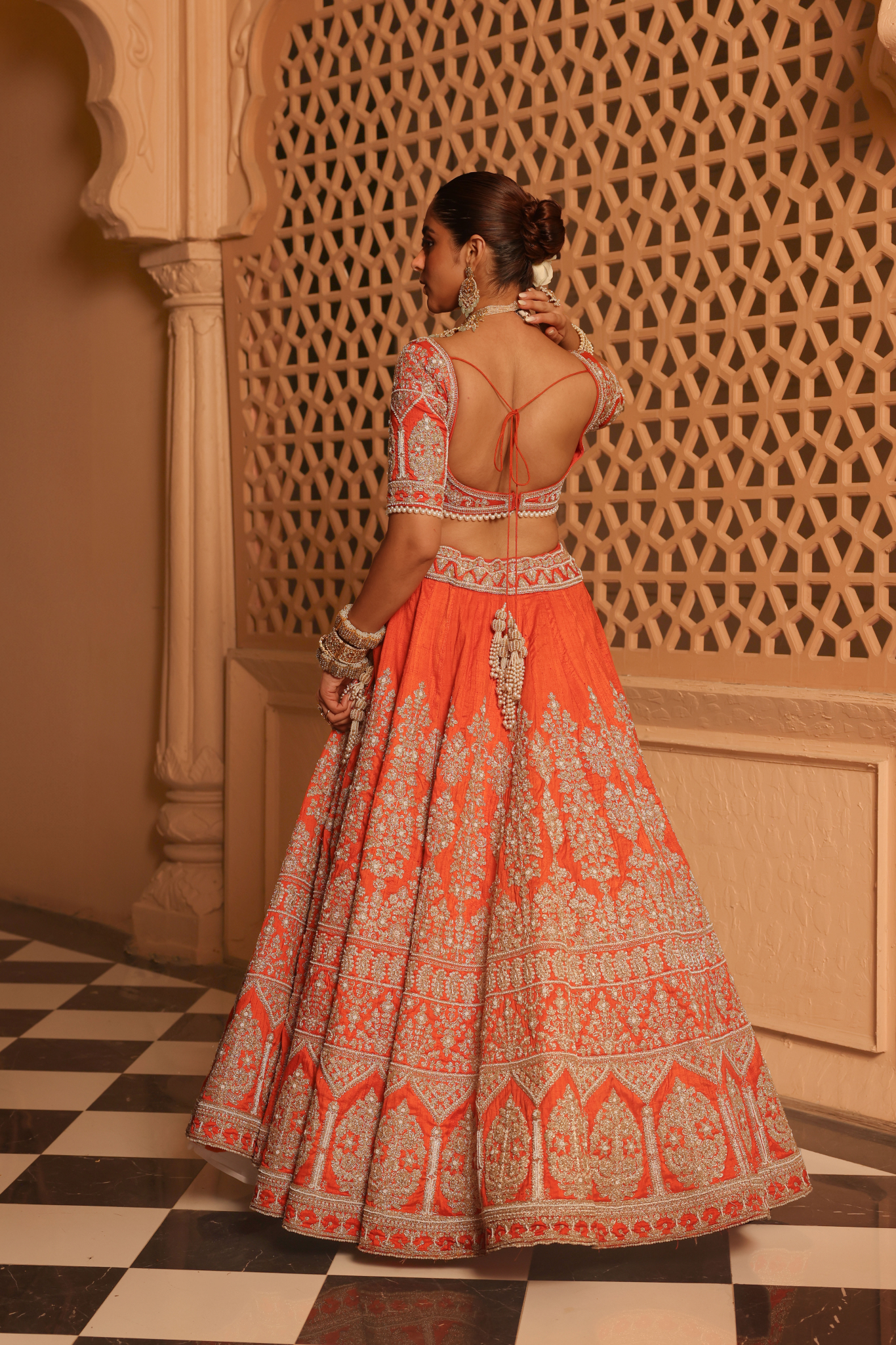 Faizah - Orange Lehenga with Blouse and Dupatta