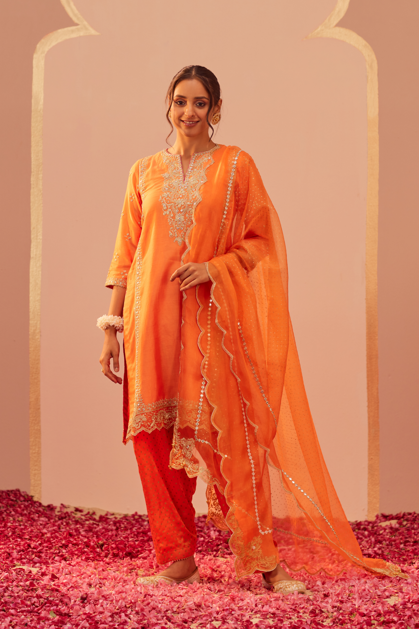 Aaima Kurta Salwar Set - Tangerine Orange