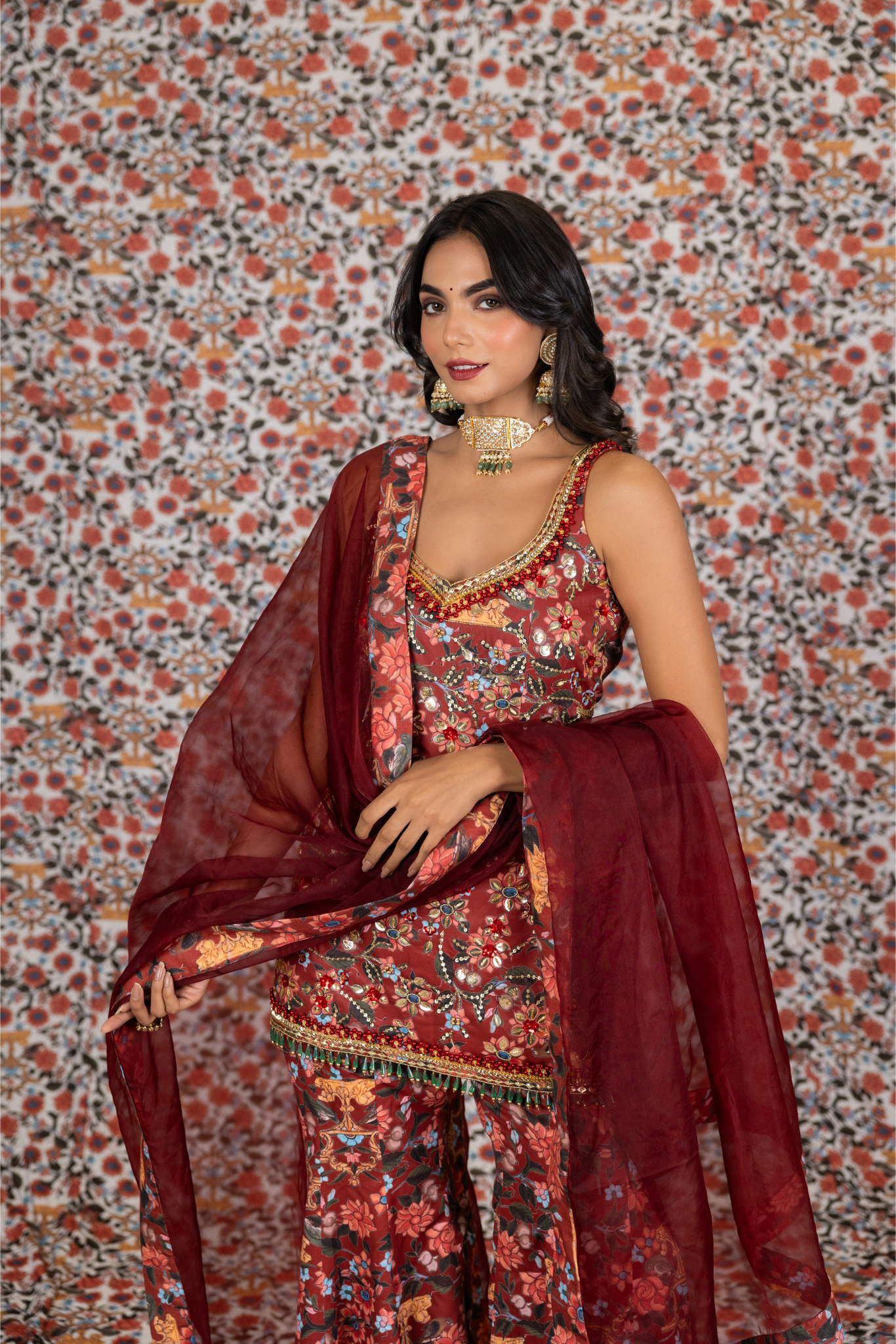 Maroon Freezy Twill Sharara Set