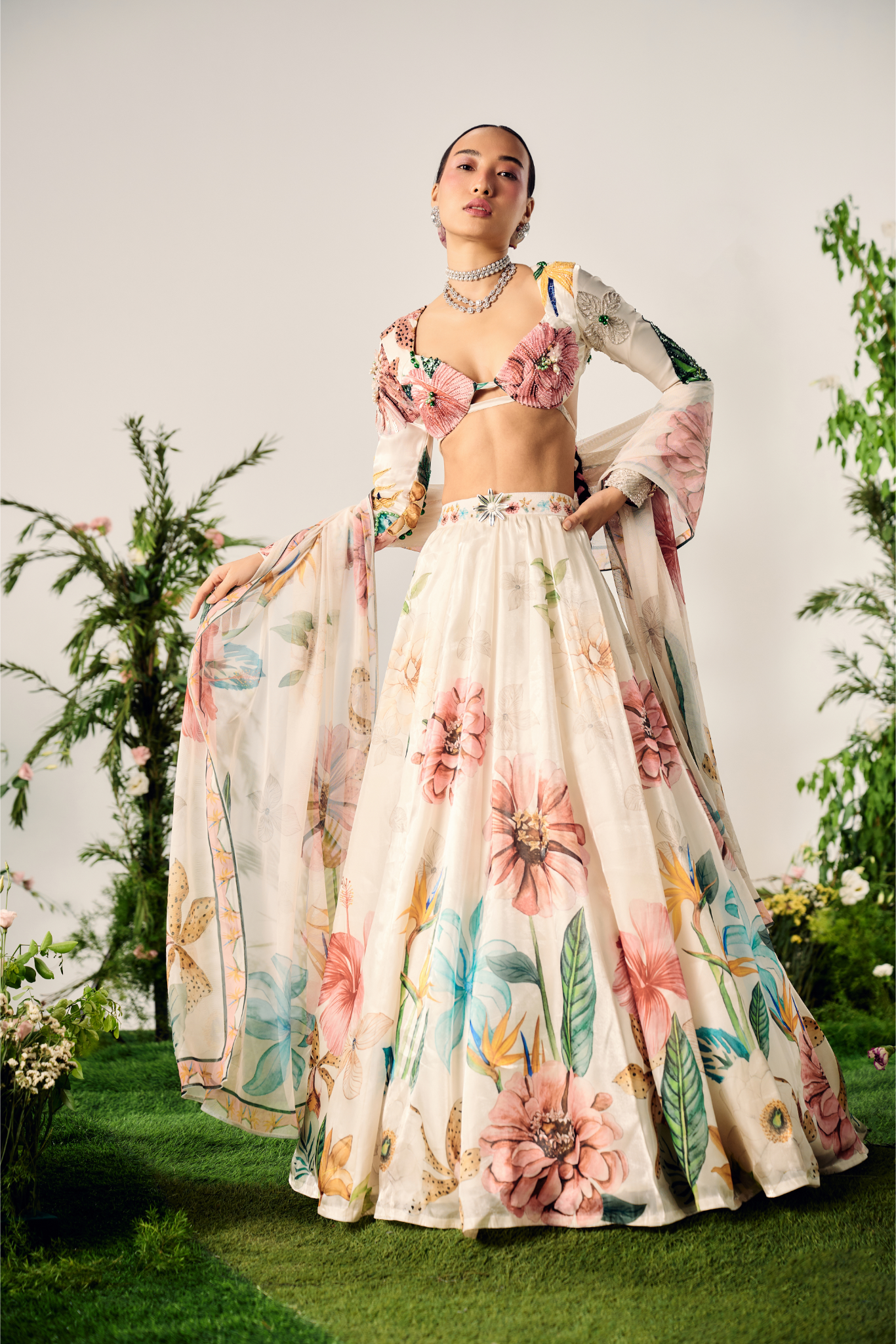 White Tissue Organza Lehenga