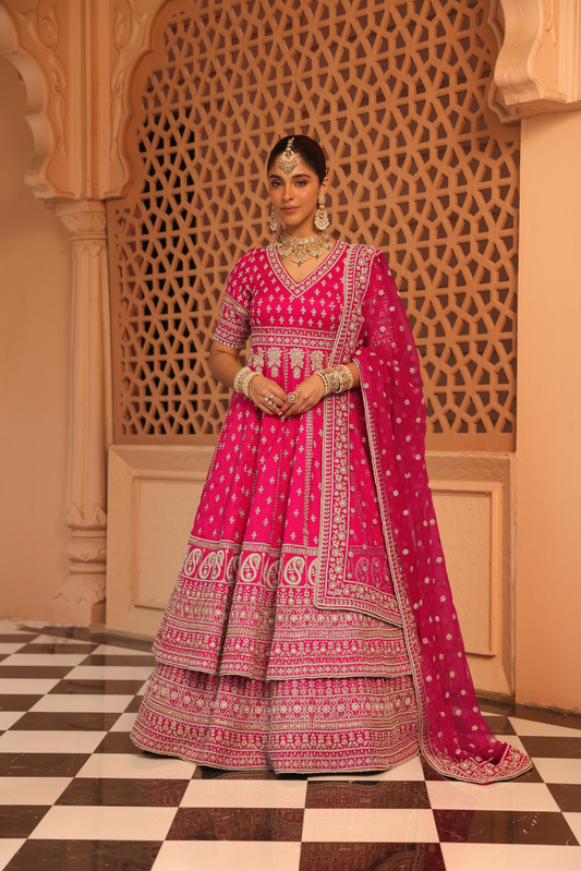 Naila - Hotpink Anarkali with  Lehenga and Dupatta