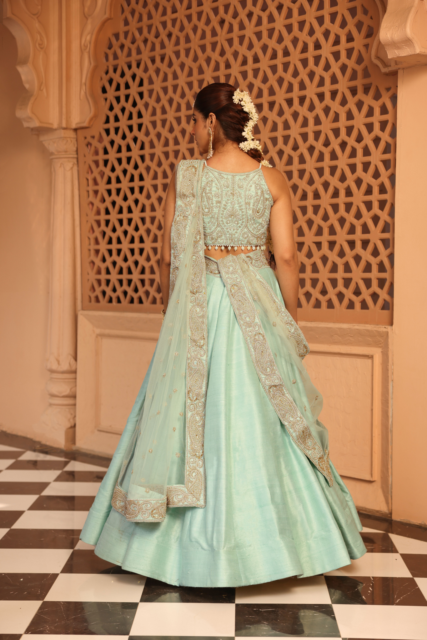 Afsa - Misty Green Lehenga with Blouse and Dupatta