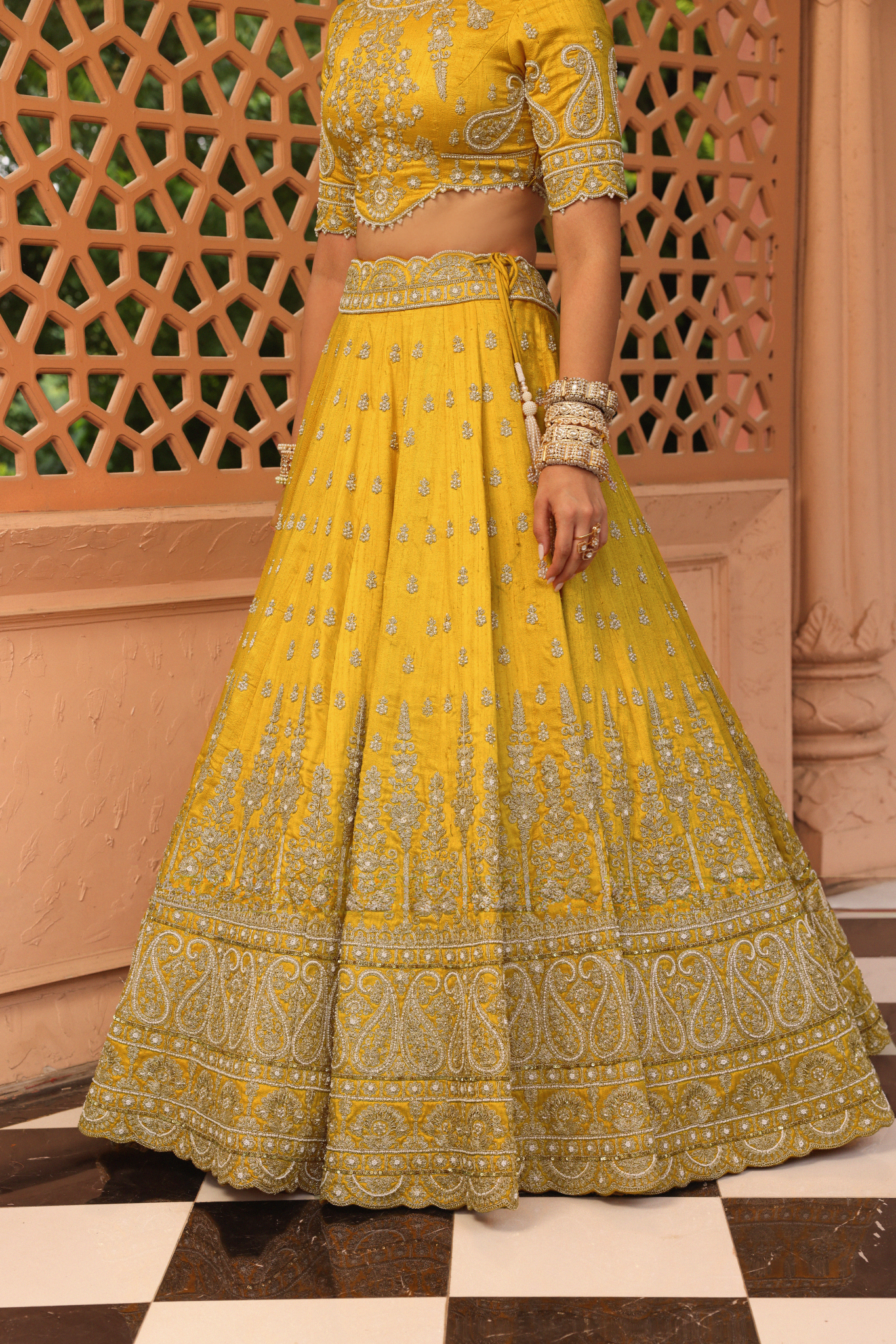 Uzma - Mustard Lehenga with Blouse and Dupatta