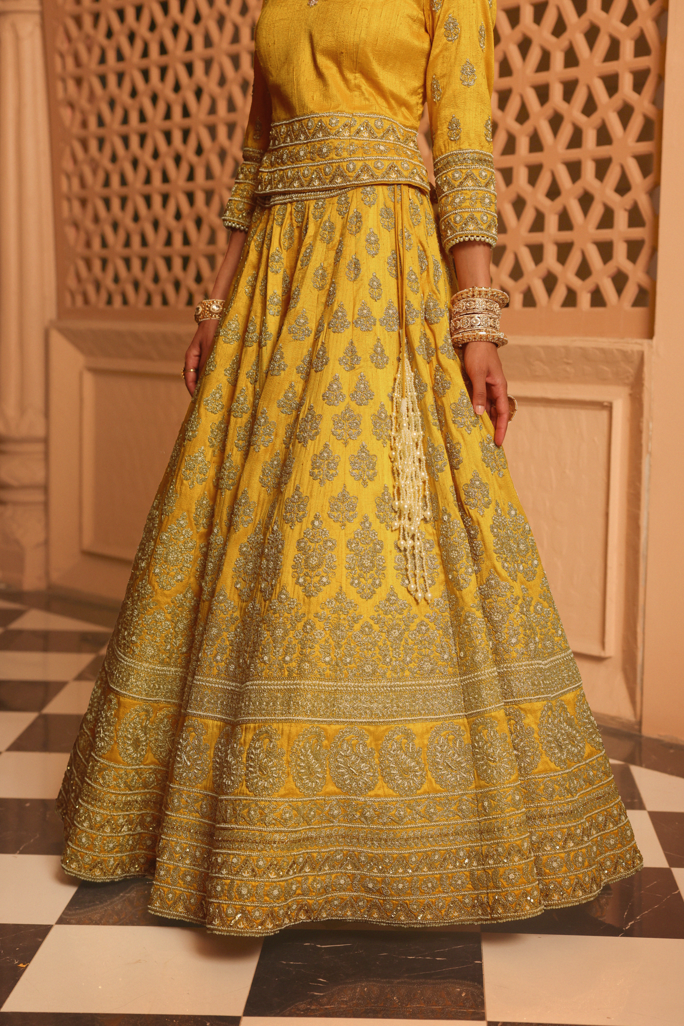 Noorali - Mustard Lehenga with Choli and Dupatta