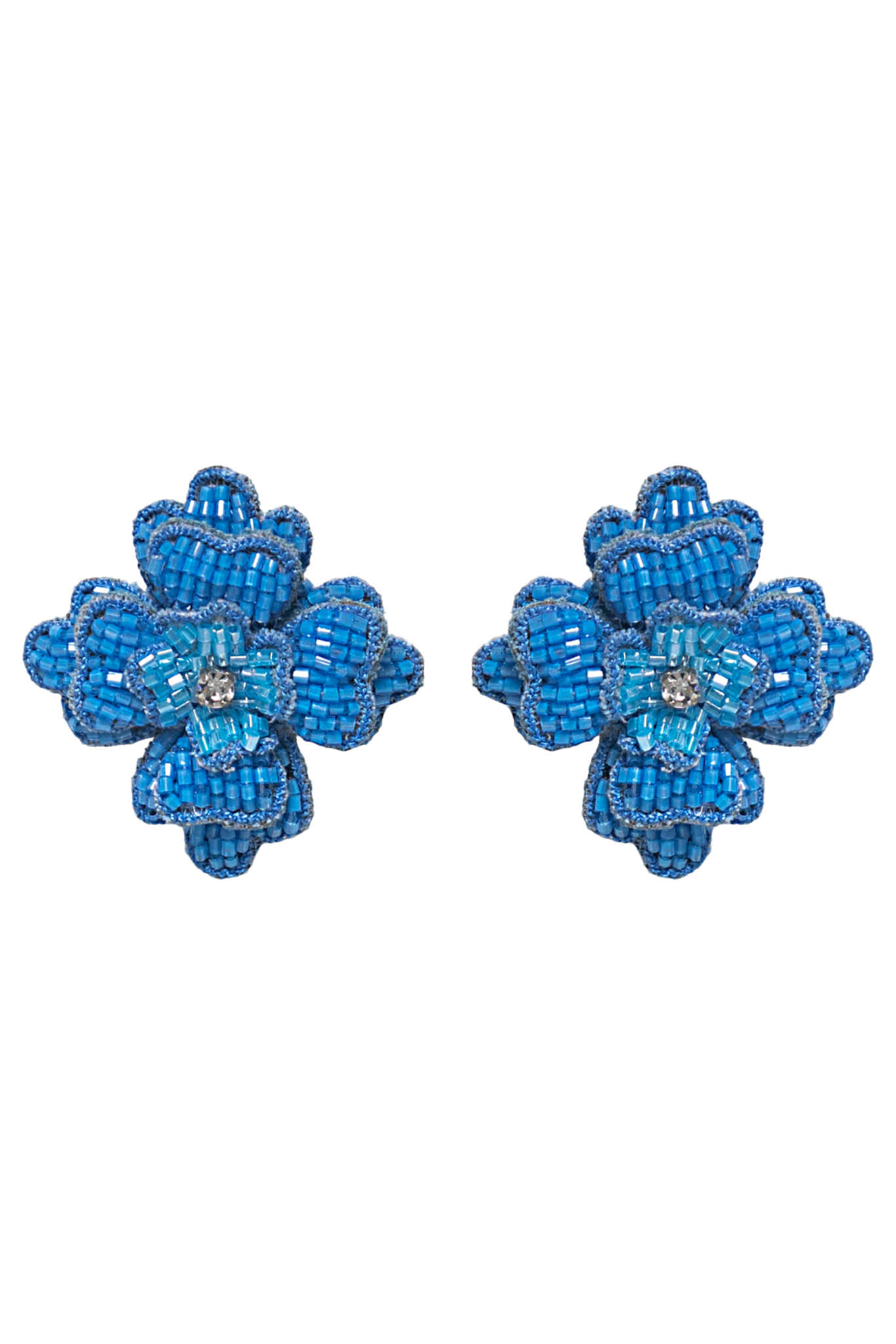 BEADED BLUE FLOWER EARRINGS