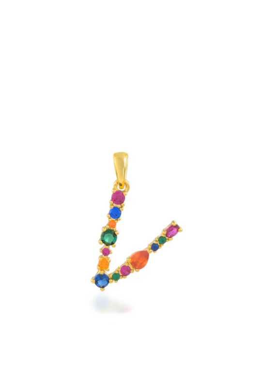 Multi Gemstone Alphabets Necklace - V