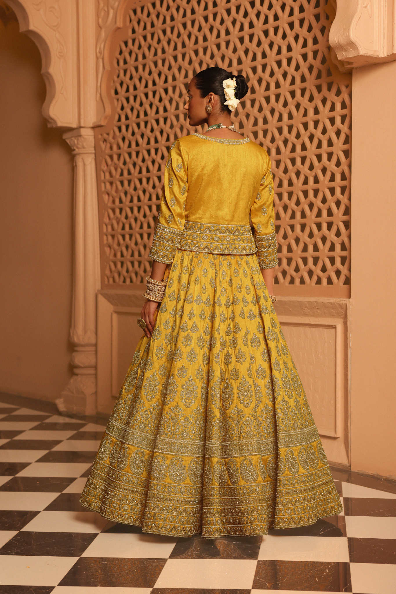 Noorali - Mustard Lehenga with Choli and Dupatta