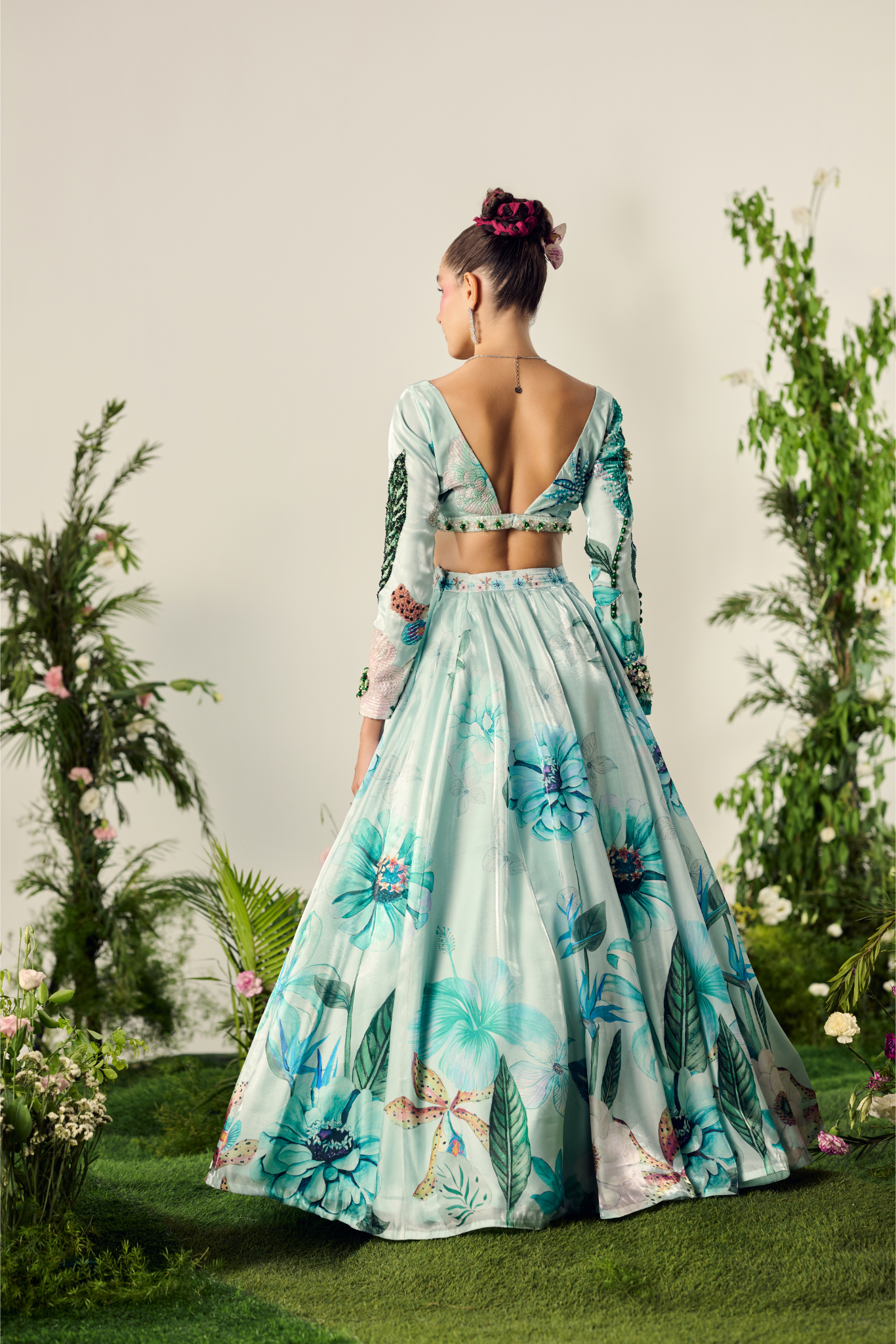 Blue Tissue Organza Lehenga