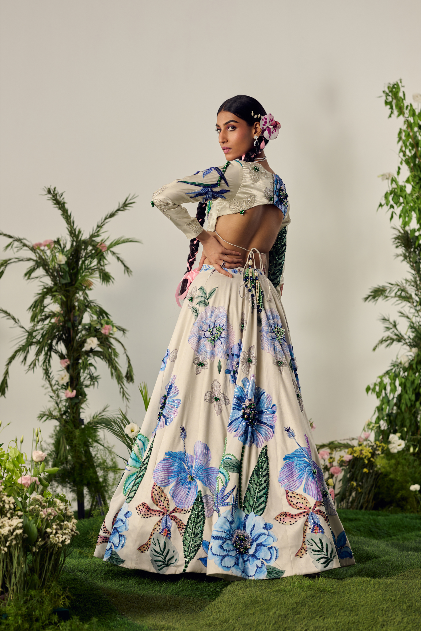 Ivory Velvet Organza Lehenga