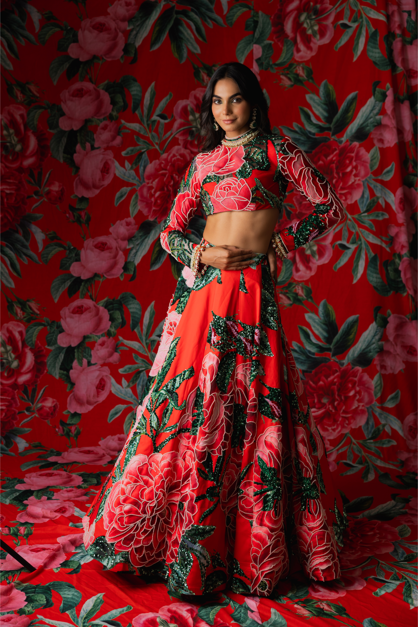 Red Freezy twill Lehenga