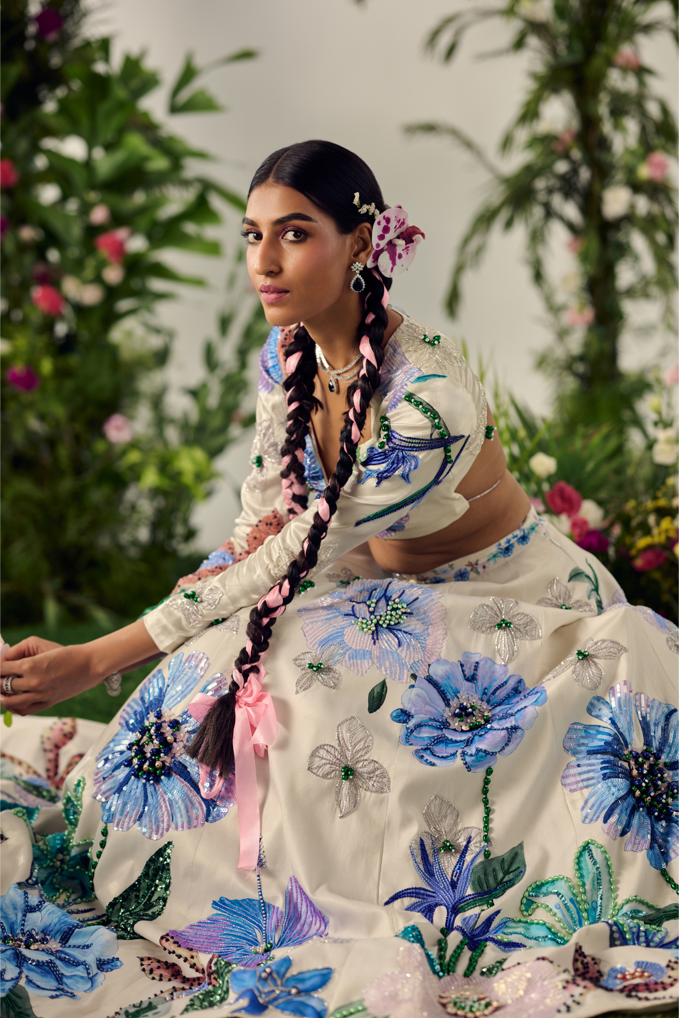 Ivory Velvet Organza Lehenga