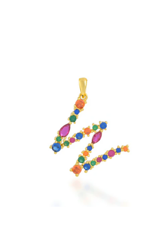 Multi Gemstone Alphabets Necklace - W
