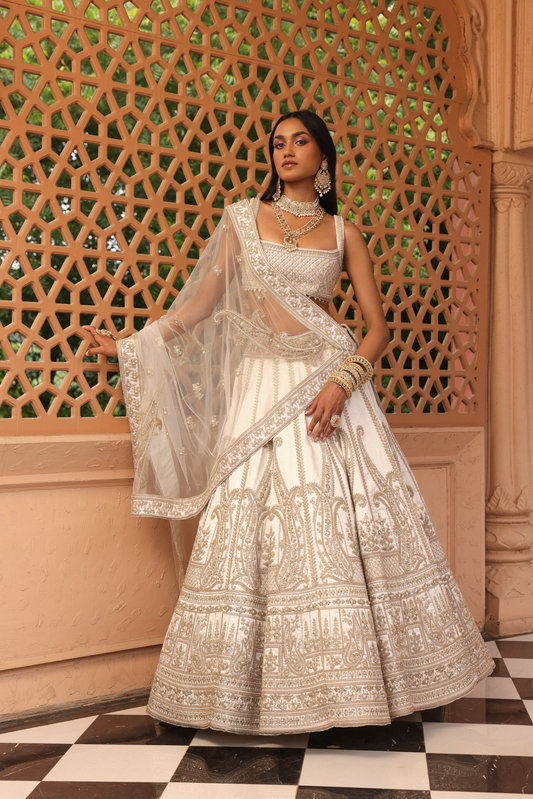 Iqra - Ivory Lehenga with Blouse and Dupatta