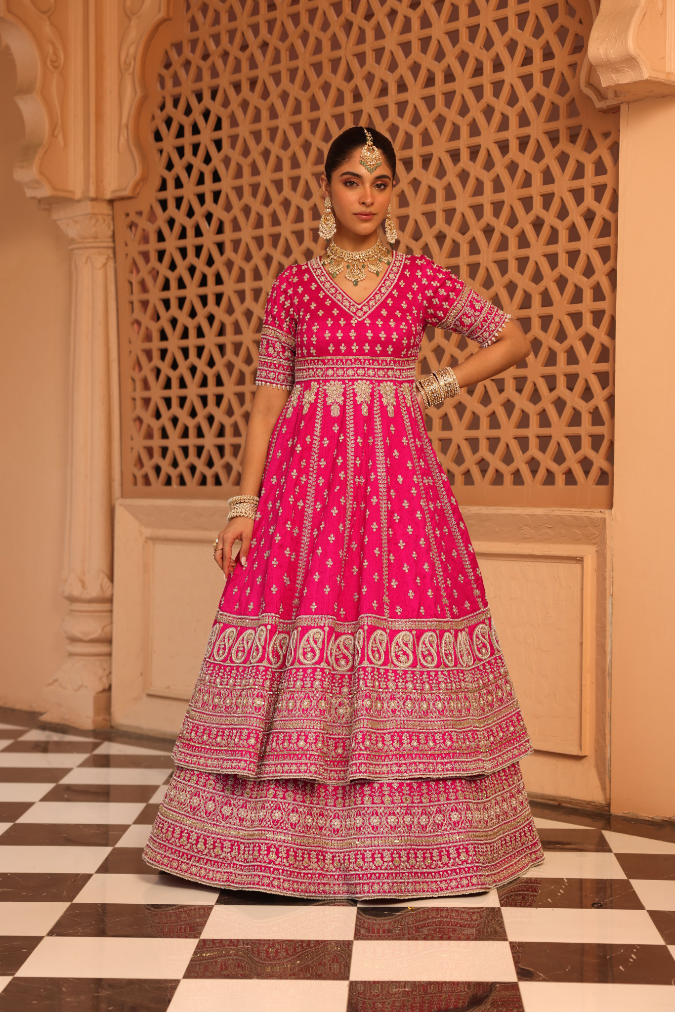 Naila - Hotpink Anarkali with  Lehenga and Dupatta