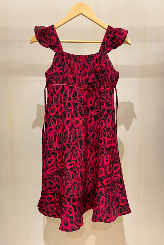 PINK AND BLACK TIE UP DRESS