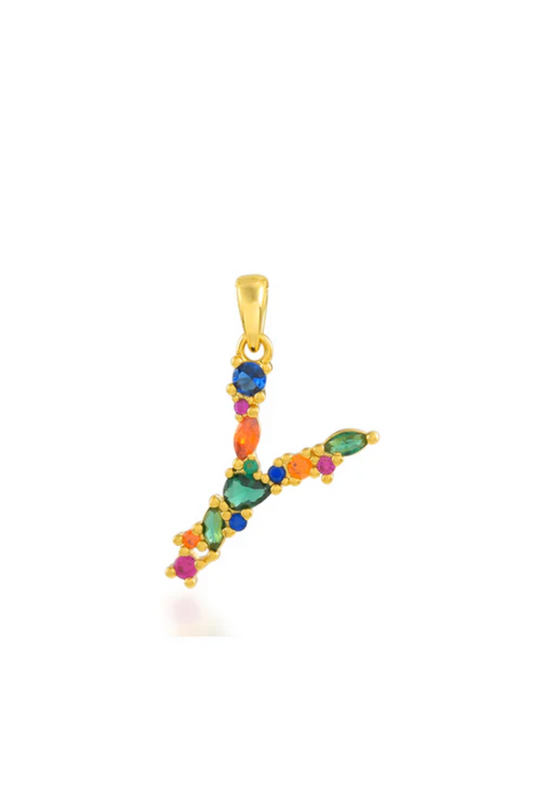 Multi Gemstone Alphabets Necklace - Y