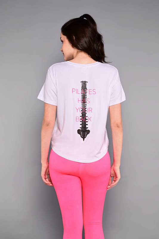 'Pilates Has Your Back' Printed Tee - White