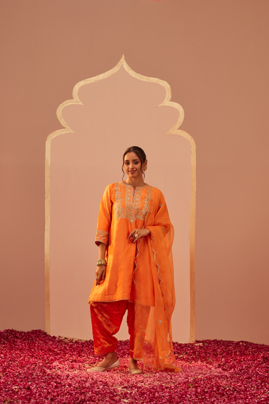 Aymra Kurta Set - Tangerine Orange