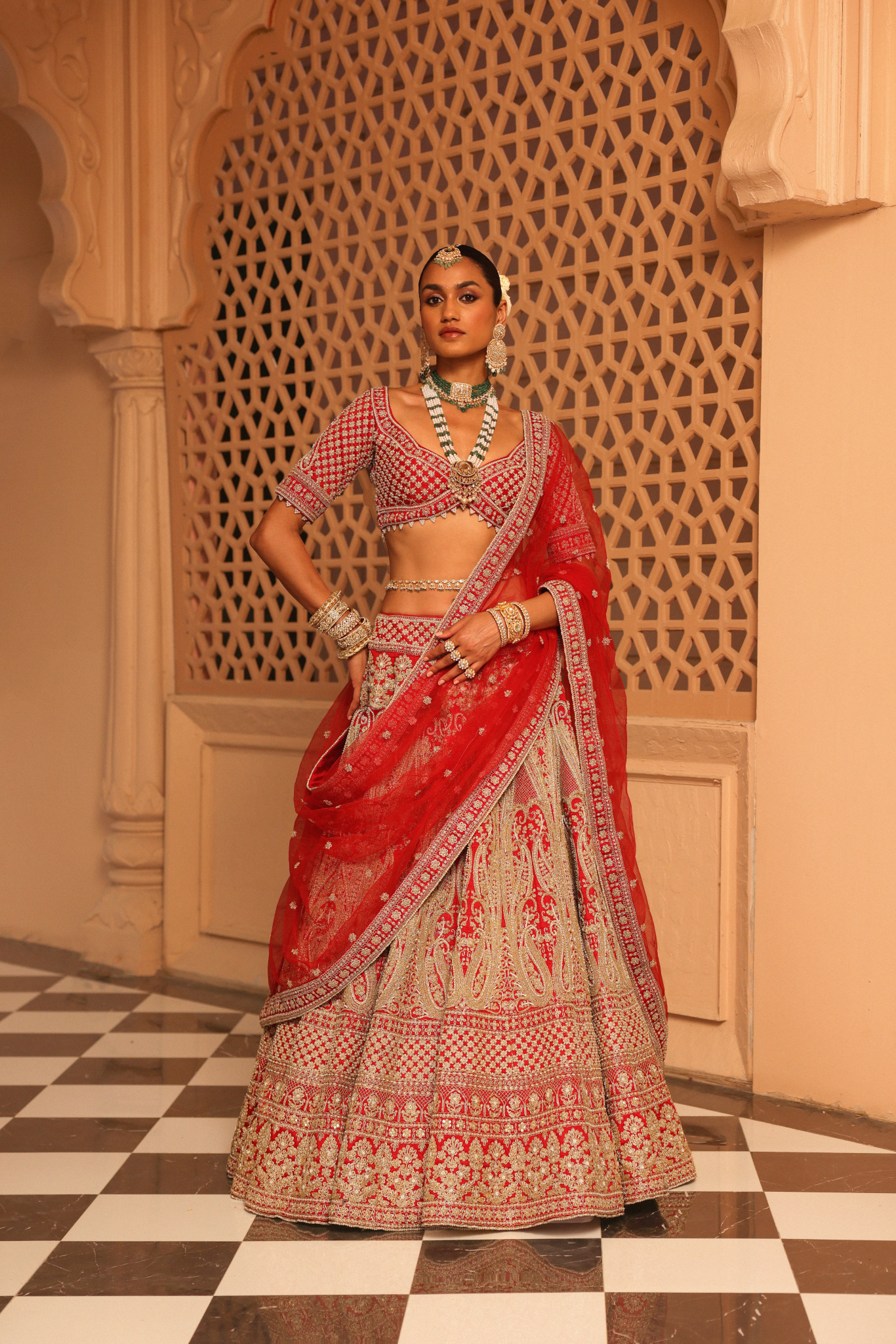 Naazreen - Red Lehenga with Blouse and Dupatta