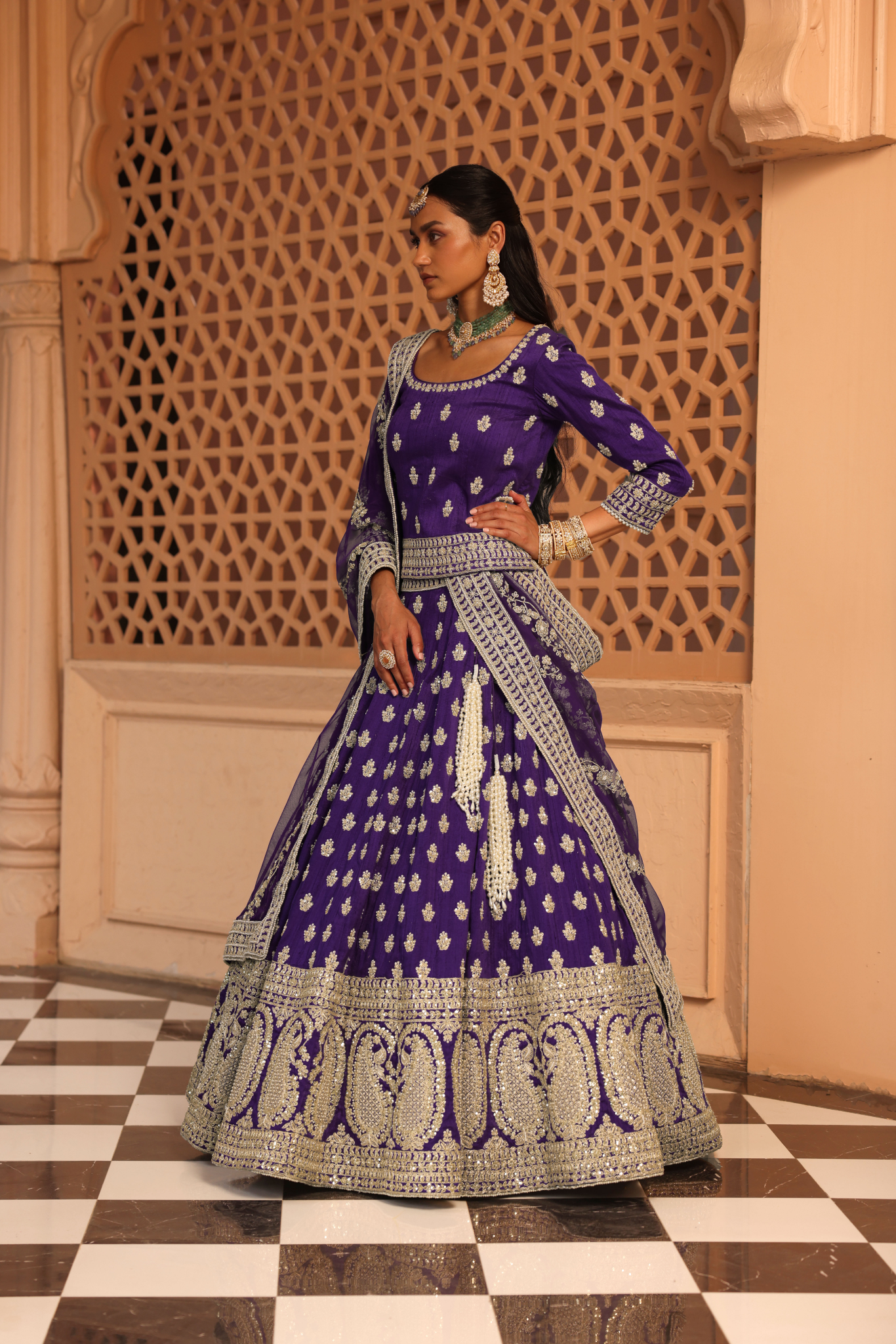 Aasmaa - Purple Lehenga with Choli and Dupatta