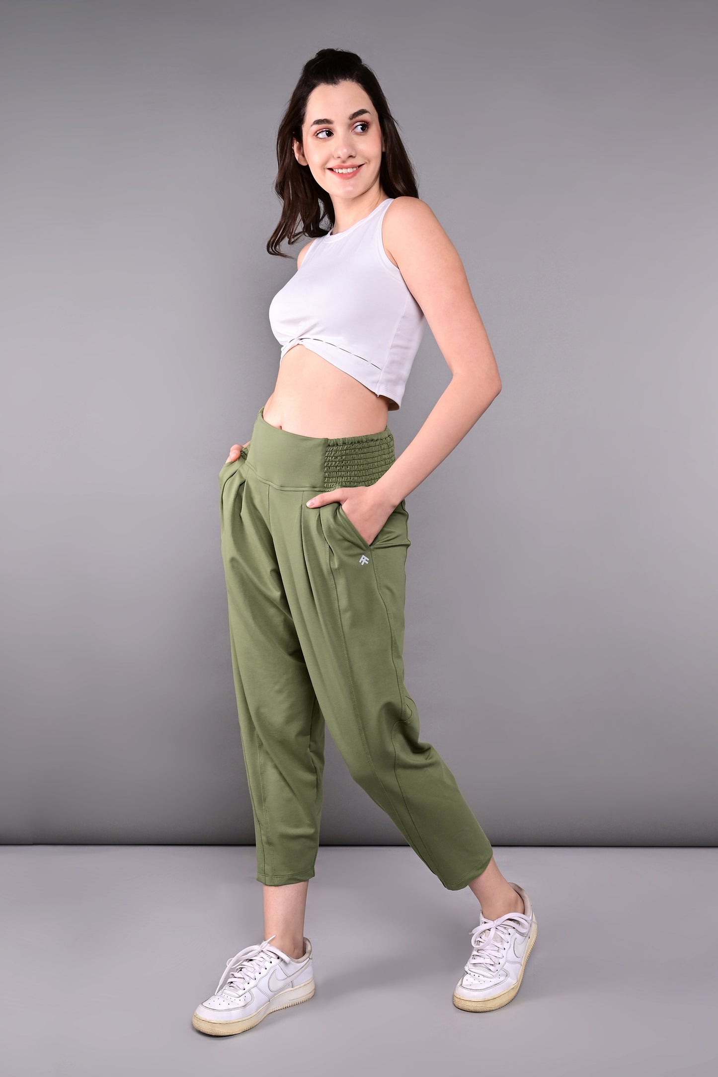 Pleated Yoga Pant With Smocked Waistband