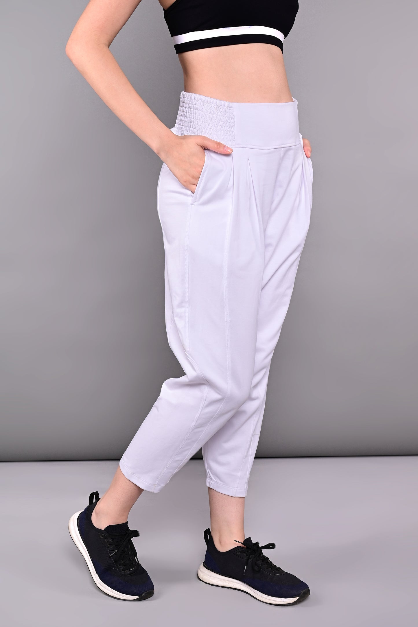 Pleated Yoga Pant With Smocked Waistband