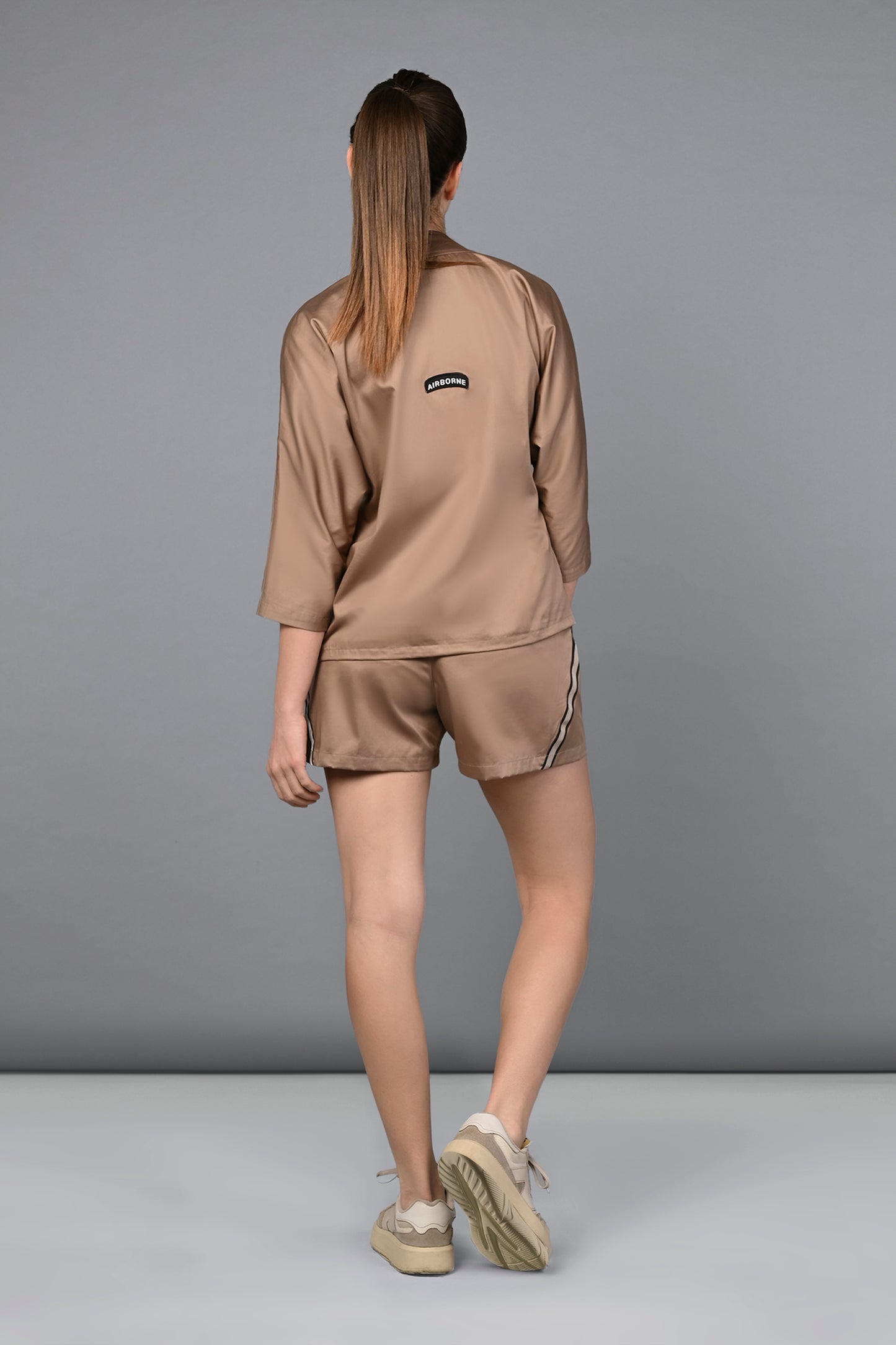 Zipped Neutral Jacket Shorts Set