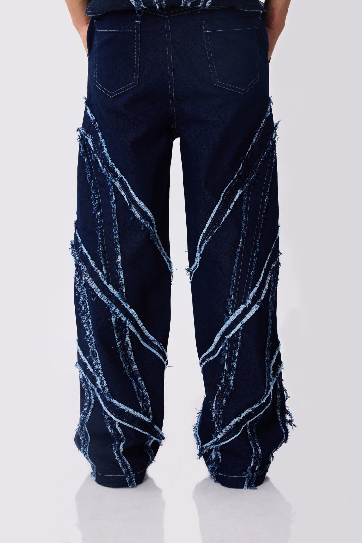 panelled raw denim jeans