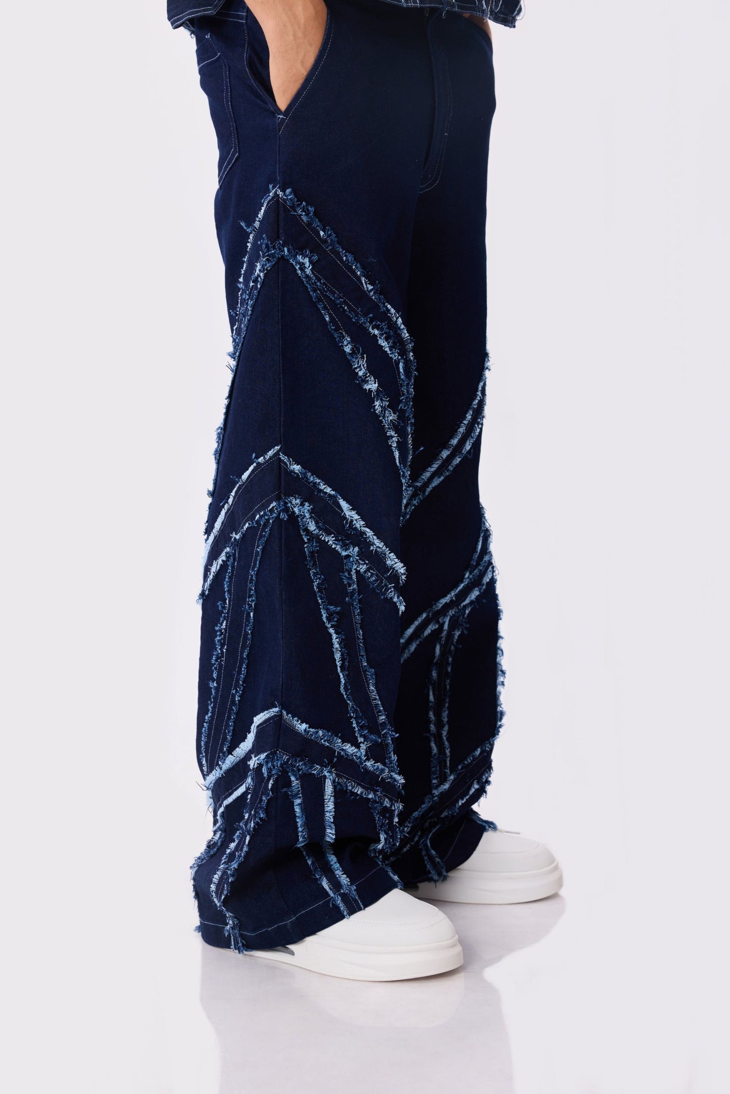 panelled raw denim jeans