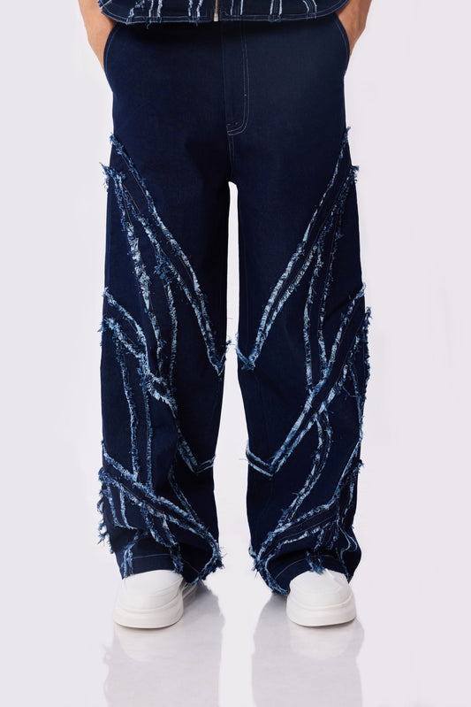 panelled raw denim jeans