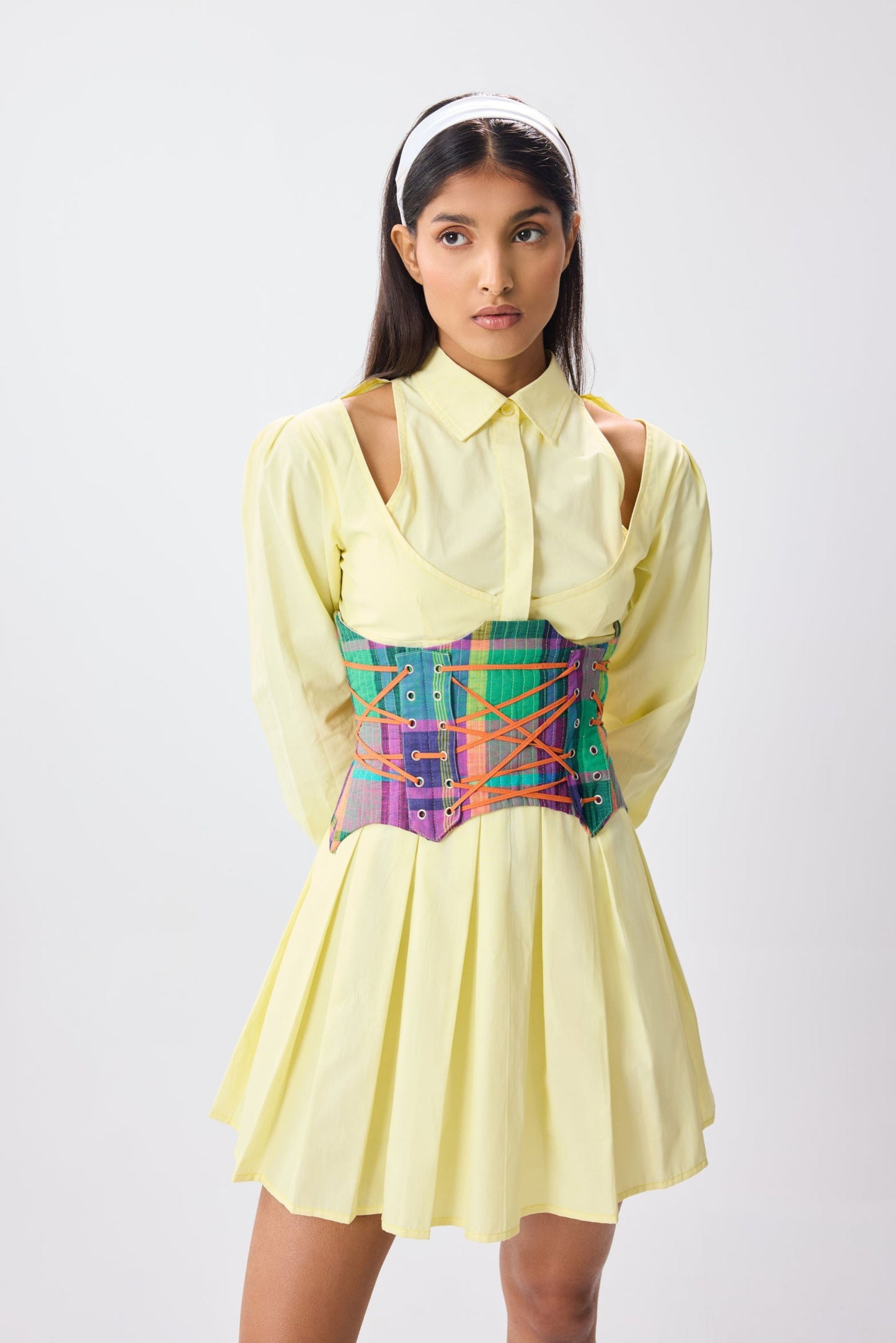 lemon pleated shirt dress