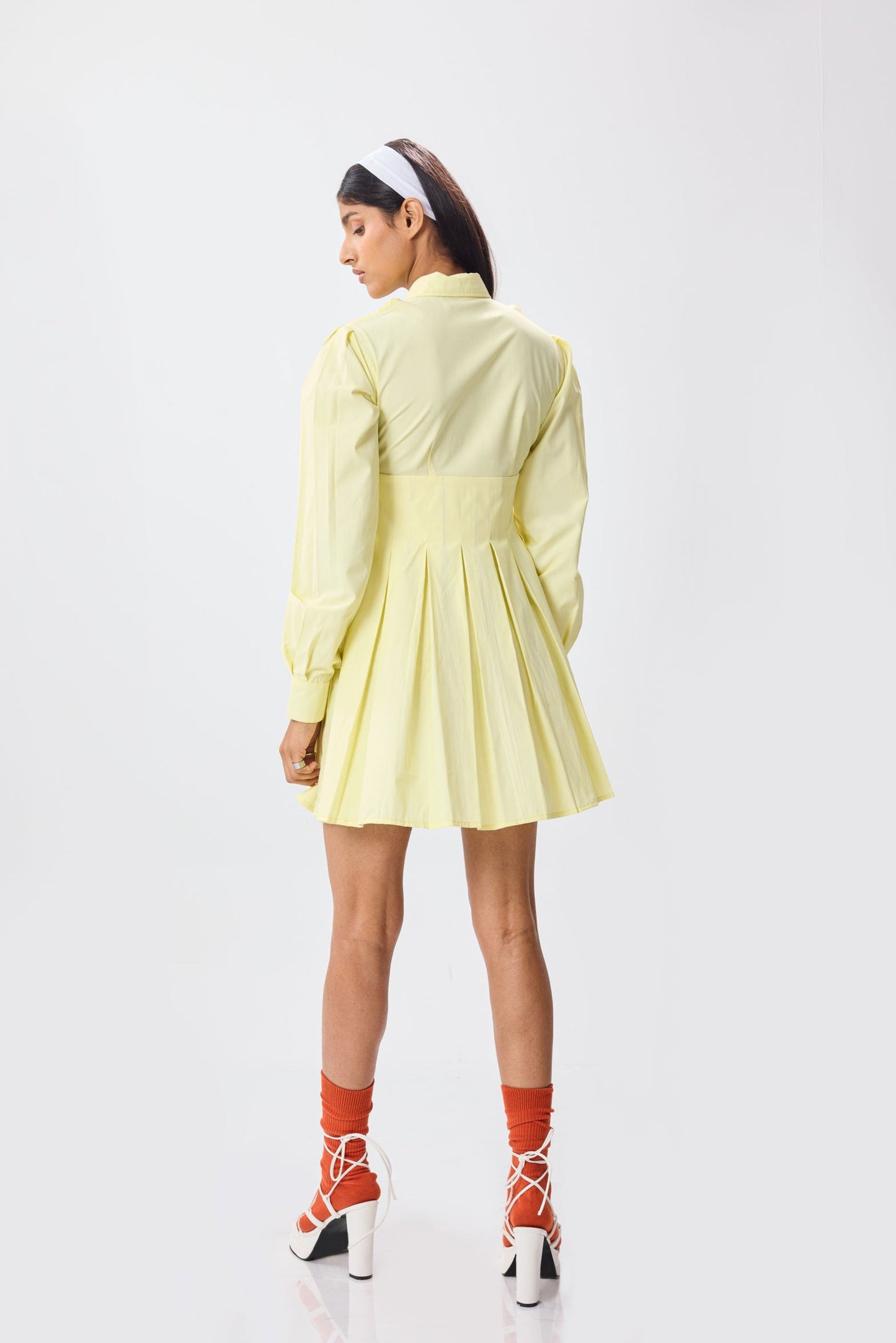 lemon pleated shirt dress