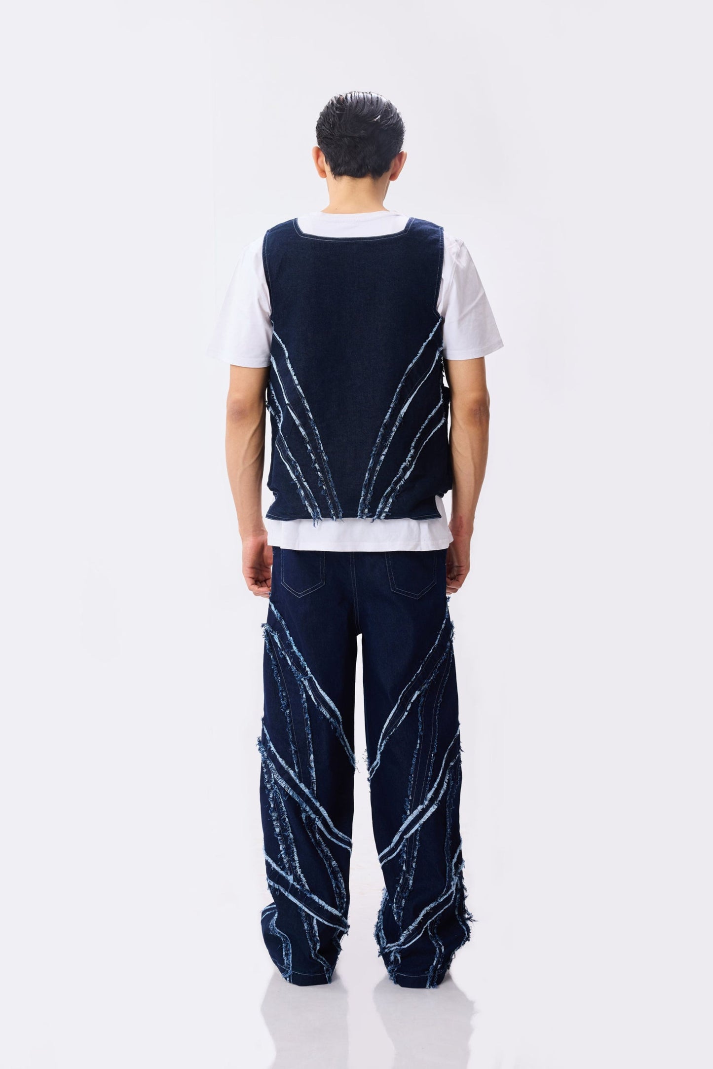 panelled raw denim jeans