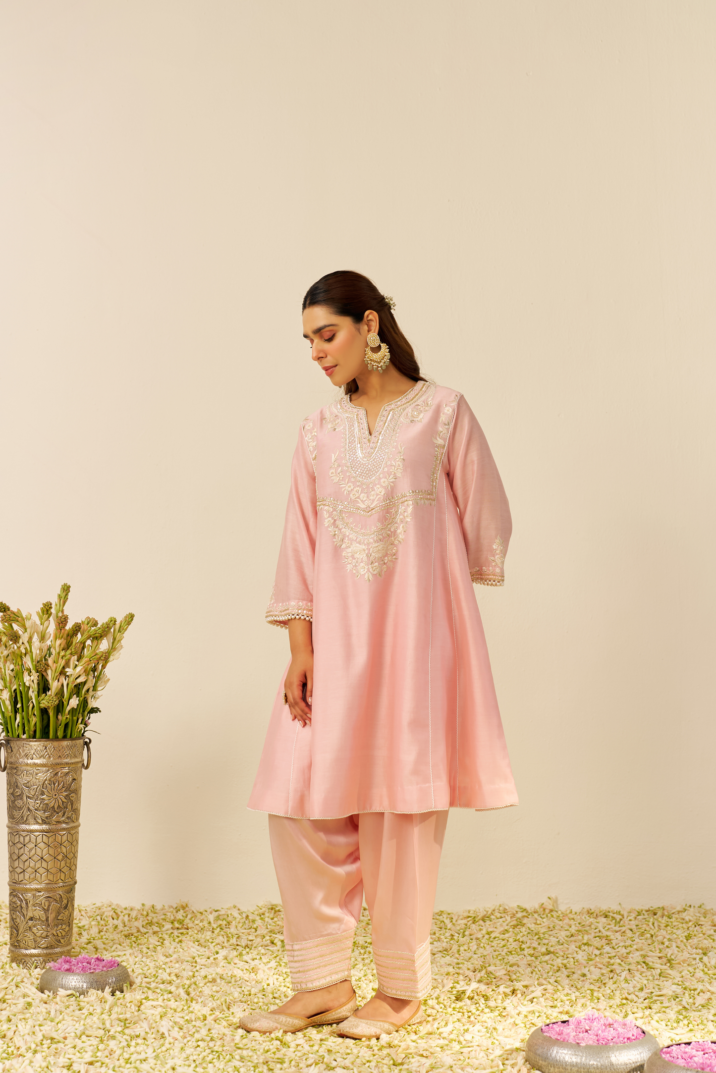 Aiza - Blush Pink Short Chauga With Salwar and Dupatta
