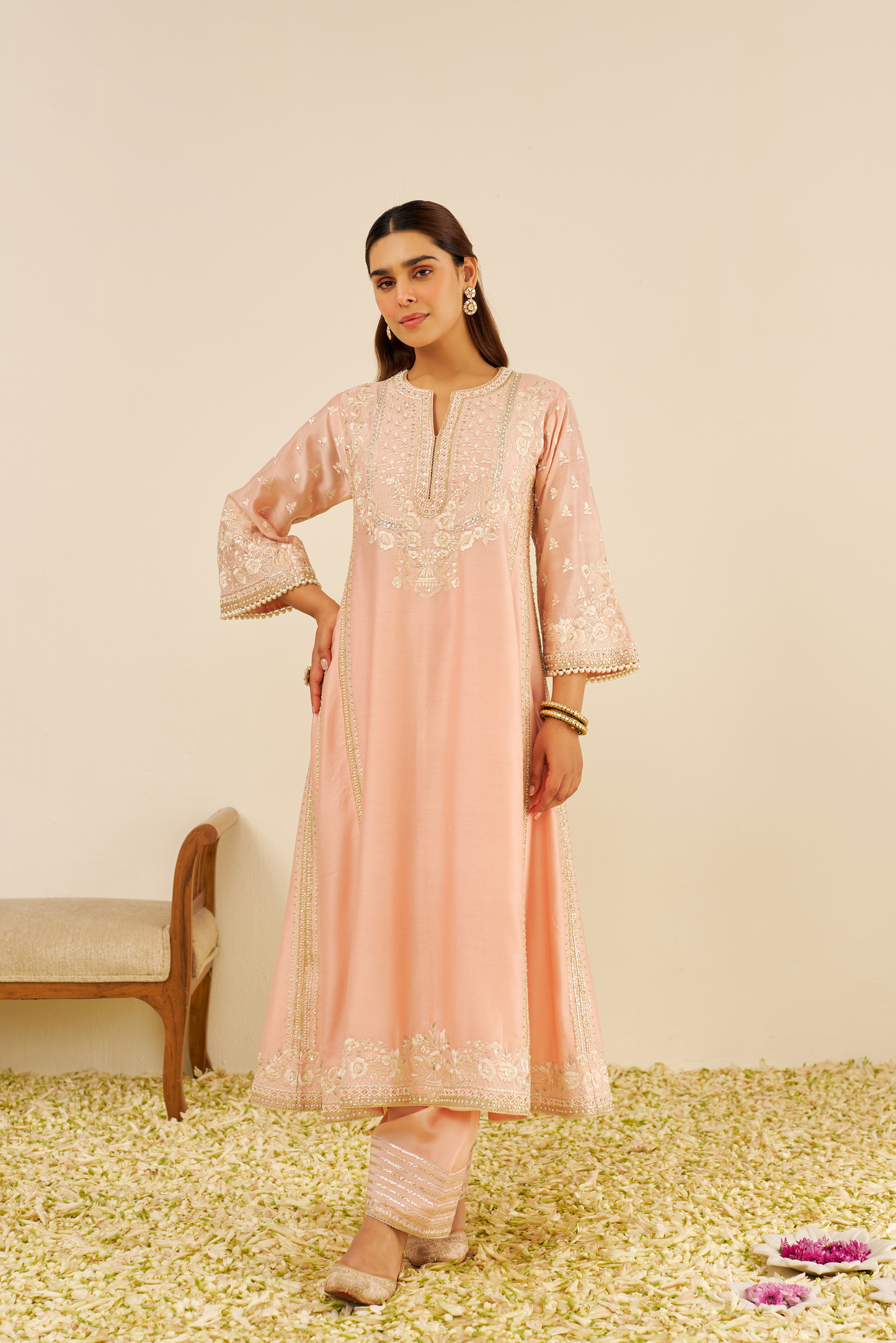 Maaroofa- Off Rose Long Chauga With Salwar