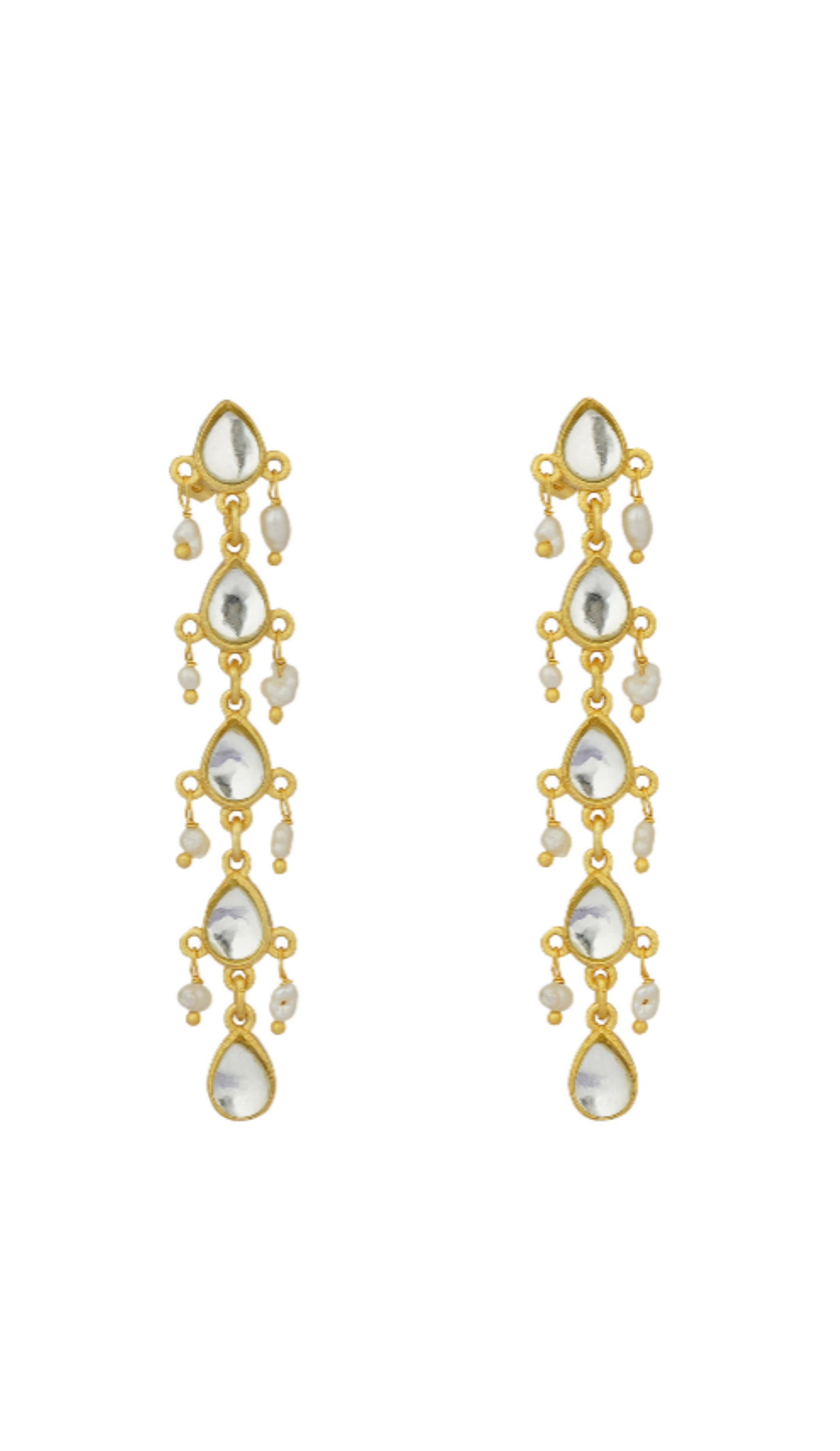 Divine Drops Earrings with Mirror Polki and Pearls