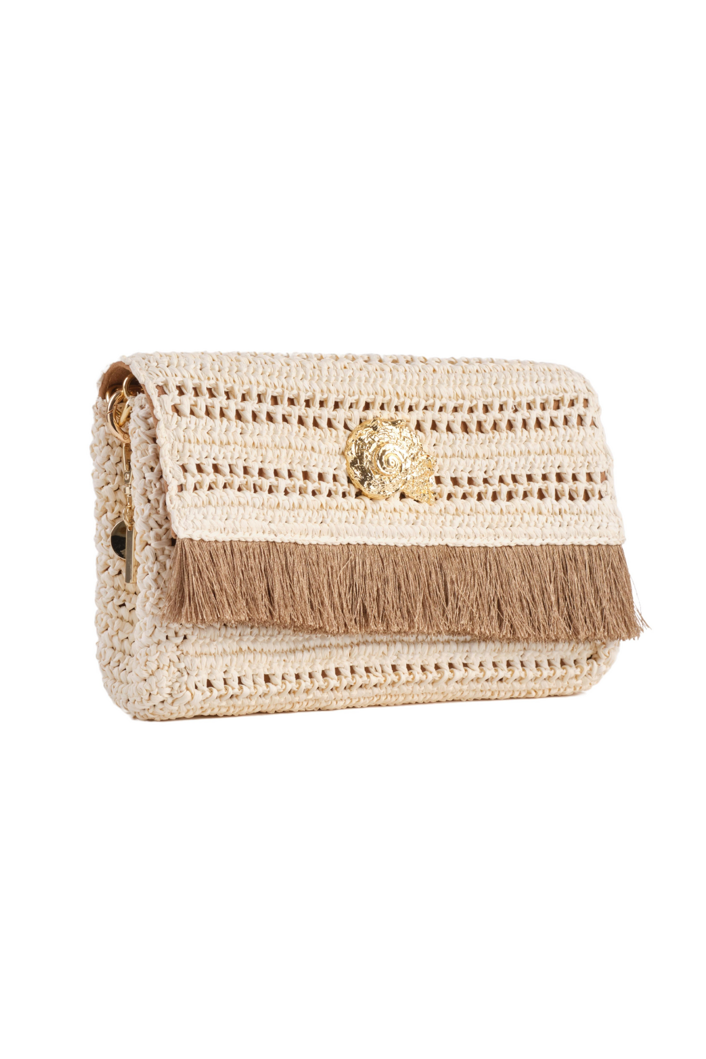 Off White Slim Raffia Clutch