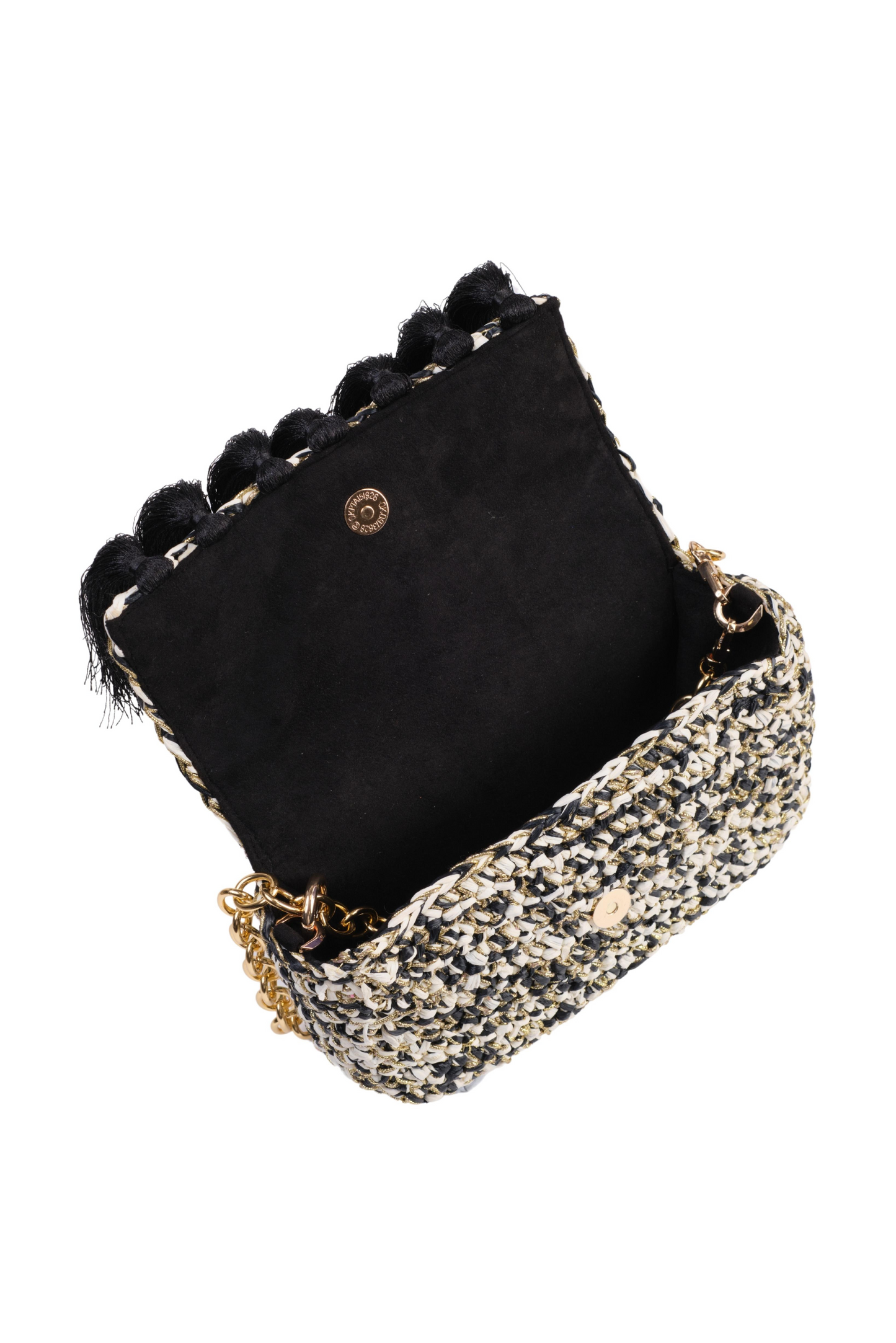 3 Weave Real Raffia Clutch- Black and Gold