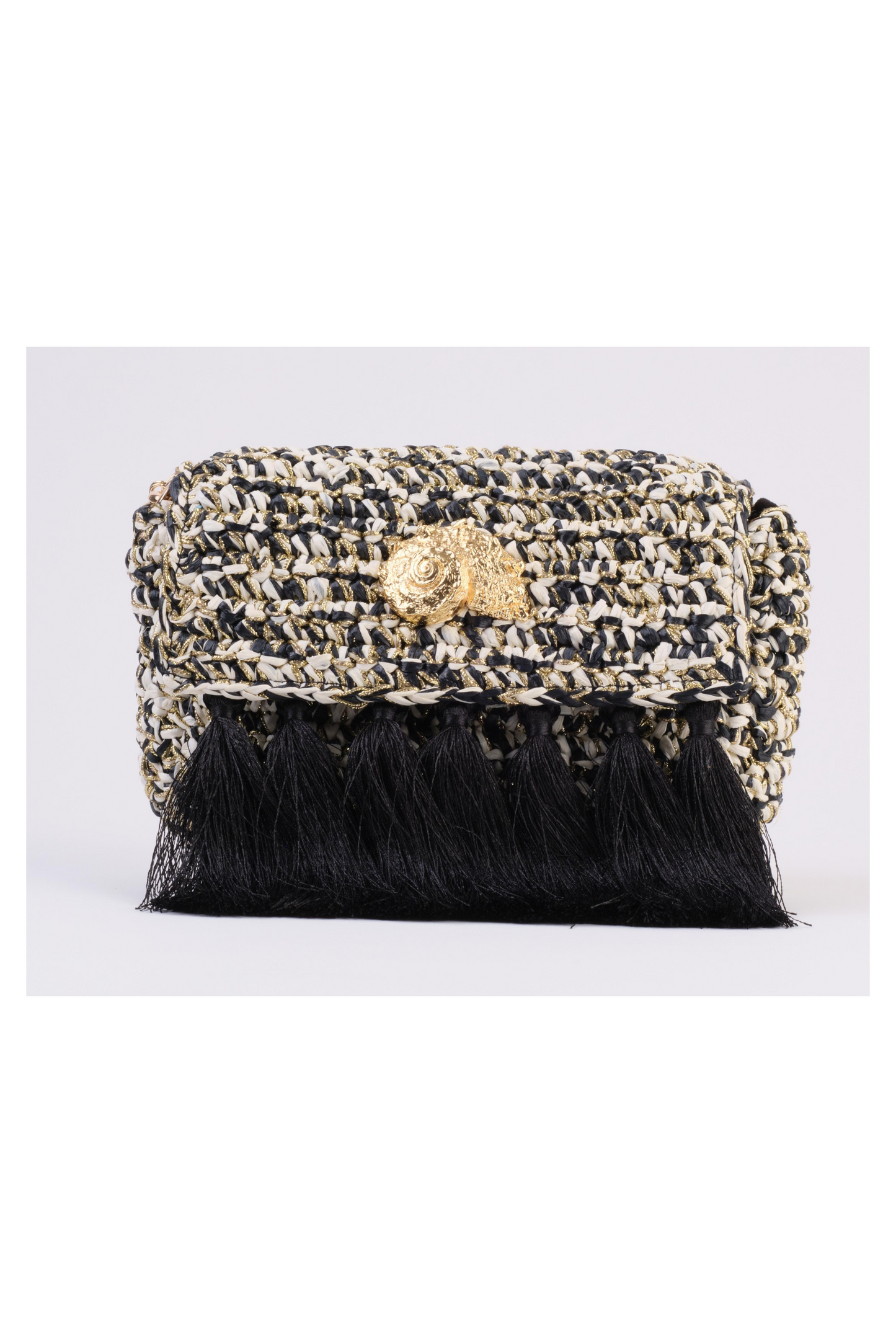 3 Weave Real Raffia Clutch- Black and Gold