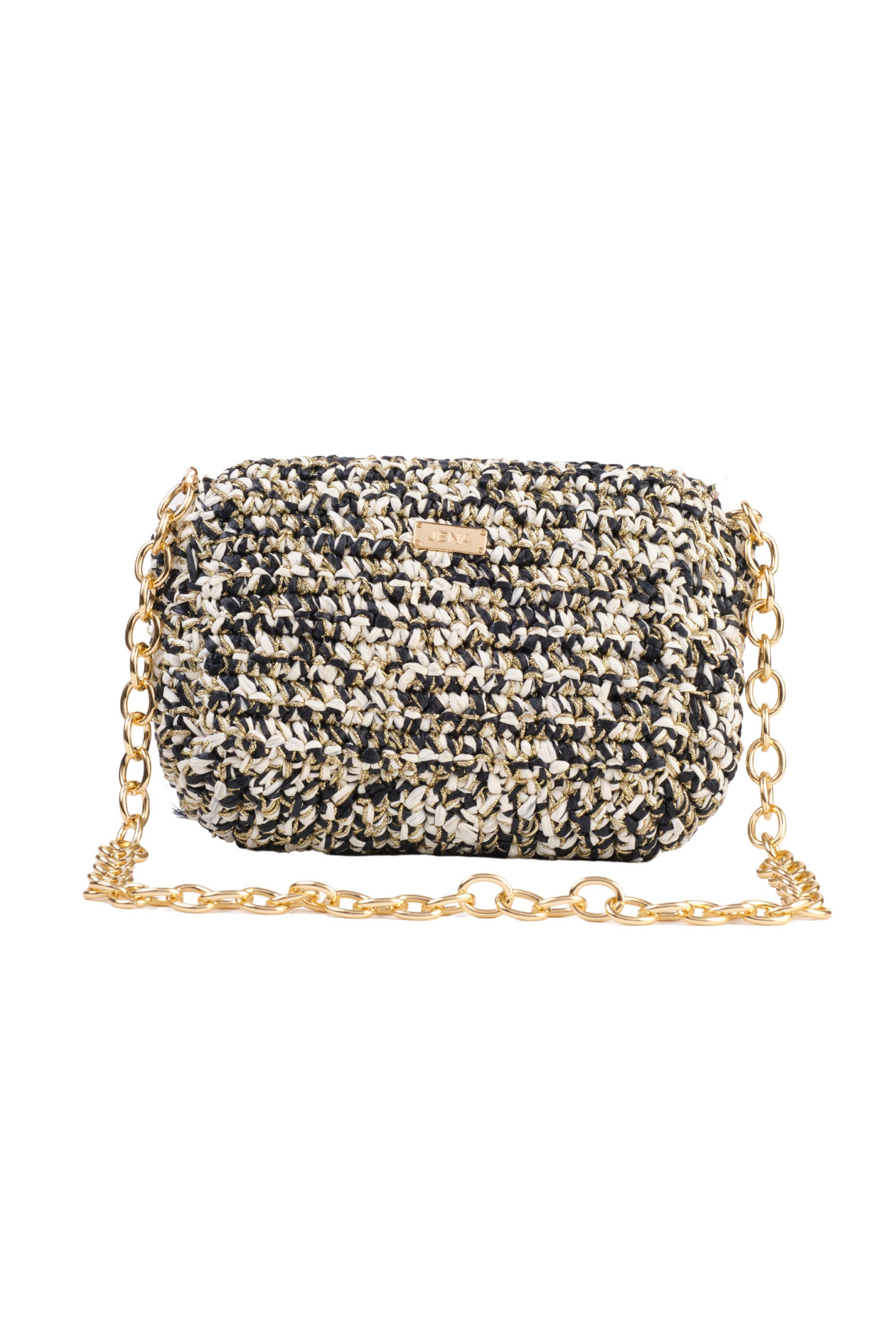 3 Weave Real Raffia Clutch- Black and Gold